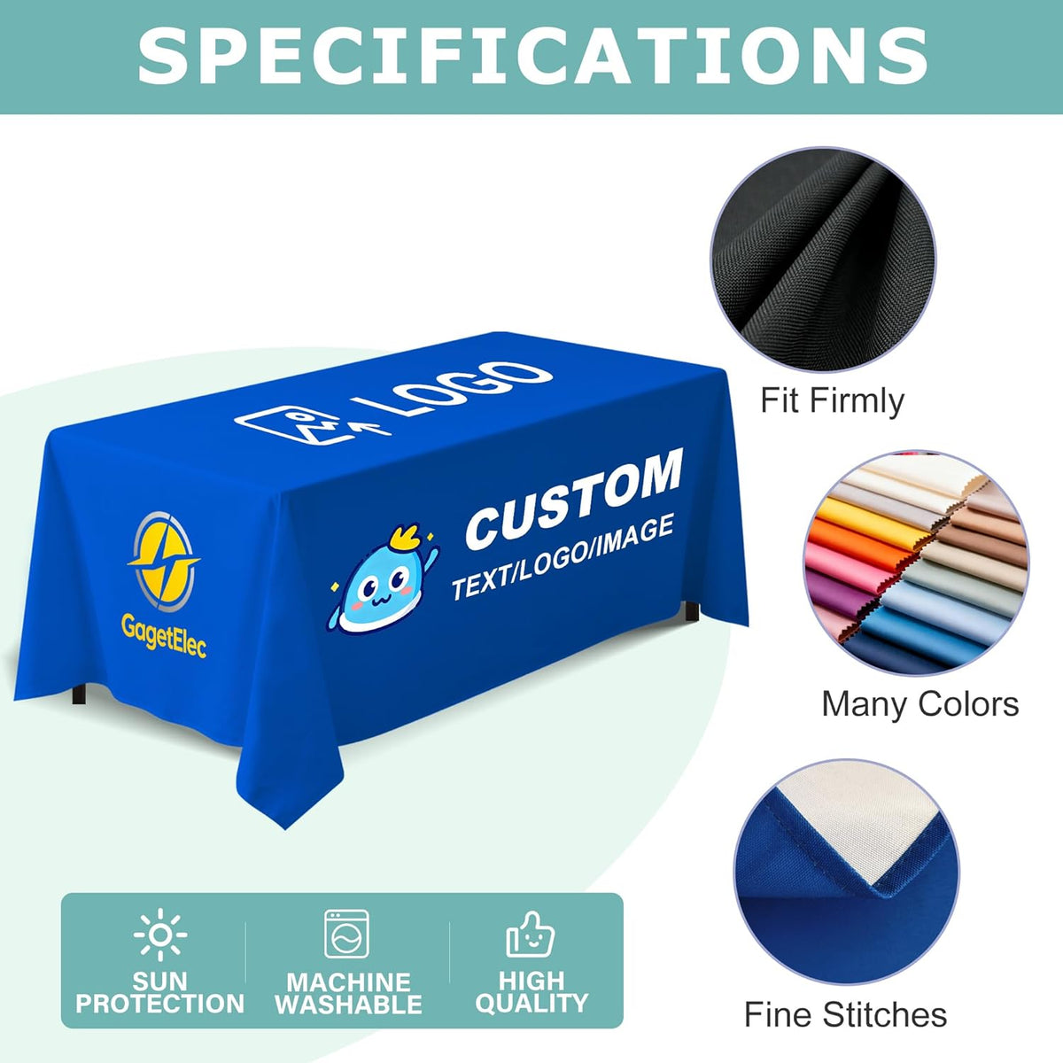 Custom Table Cloth with Business Logo, Personalized Table Cloth with Logo for 4FT 5FT 6FT 8FT 10FT, Ideal for Tradeshow Events, School, Associations, Birthday Party & Wedding (5FT Closed Back)