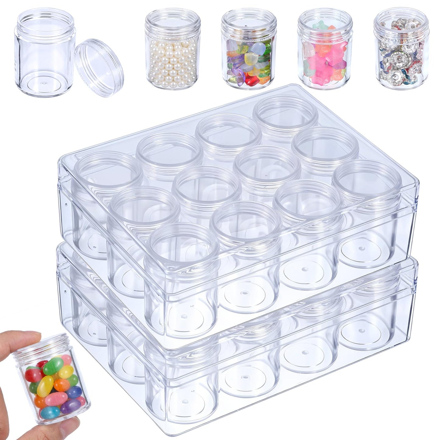 Xaajooio 2 Pack Clear Plastic Bead Storage Containers 12 Grids Portable Small Diamond Art Painting Organizer Box with Screw Lids for Jewelry, Beads, Rhinestones, Crafts, and DIY Accessories
