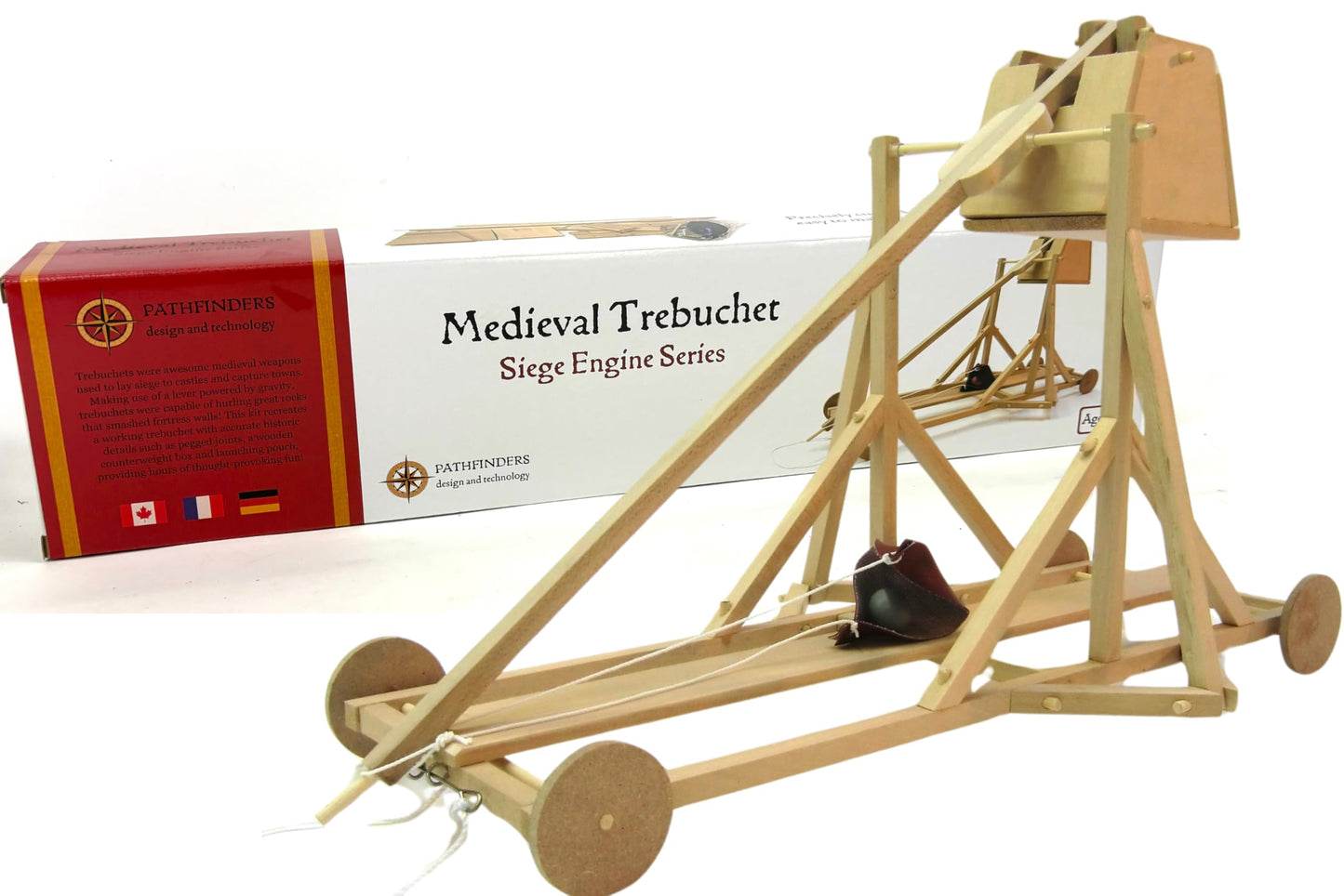 PATHFINDERS Medieval Trebuchet STEM Kit – DIY Wooden Mechanical Model | Working Counterweight Siege Engine | Engineering & Physics Project for Teens 14+ | Build-It-Yourself Historical Model