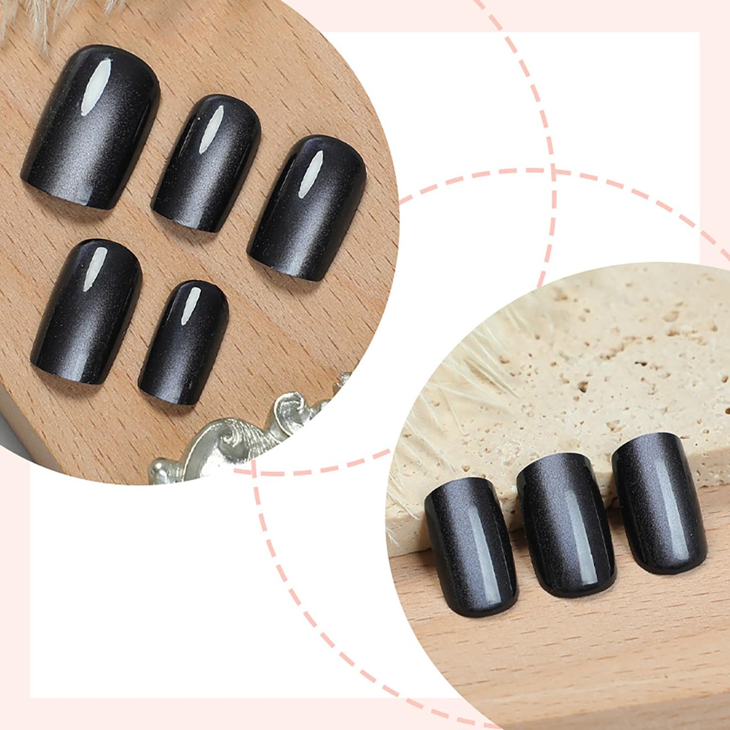 Short Square Press On Nails Black Fake Nails Press Ons Glitter False Nails Glossy Full Cover Stick On Nails Reusable Black Glitter Artificial Glue On Nails For Women Nail Supplies