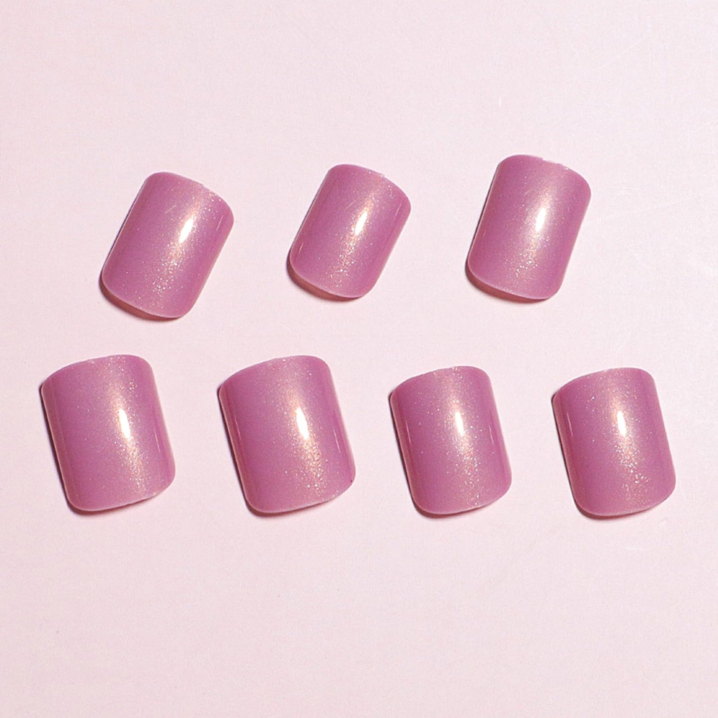Pink Press on Nails Short Square Fake Nails Chrome Acrylic Nails Glossy Shiny False Nails Mirror Glitter Artificial Nails Press ons Glue on Nails for Women Girls Manicure Nails Decoration 24Pcs
