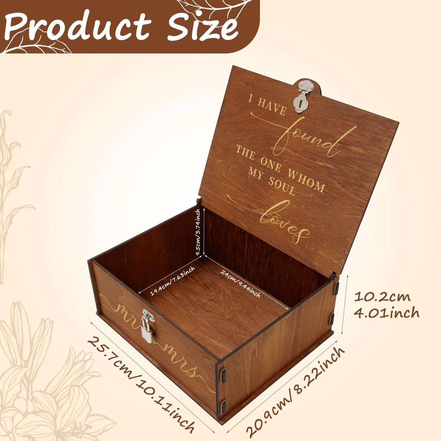 AerWo Mr and Mrs Wedding Keepsake Box, Large Wooden Storage Box with Lid and Lock, Assembled Keepsake Memory Box for Anniversary Engagement Gift, Wedding Memory Box for Couples Newly Engaged