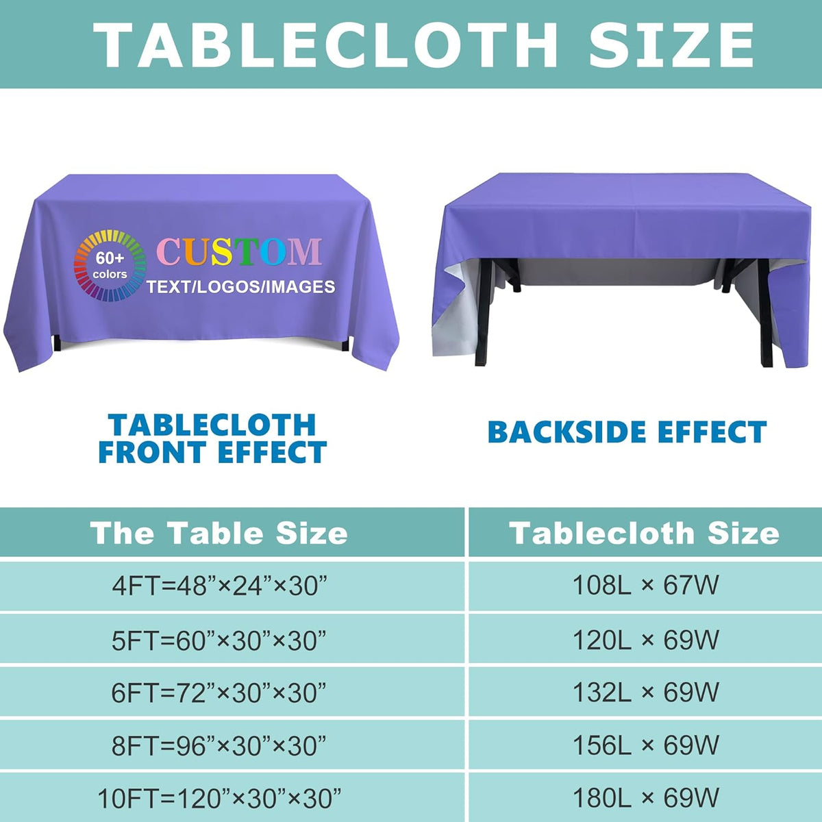 Custom Table Cloth with Business Logo, Personalized Table Cloth with Logo for 4FT 5FT 6FT 8FT 10FT, Ideal for Tradeshow Events, School, Associations, Birthday Party & Wedding (10FT Open Back)