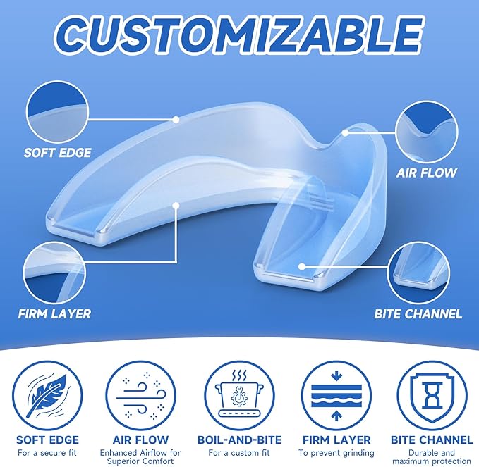 Blue Kids Mouth Guard for Clenching Grinding Teeth,4 Pack Comfortable Night Guard,Moldable Child Bite Guard for Clenching Teeth,Mouthguard for Kids
