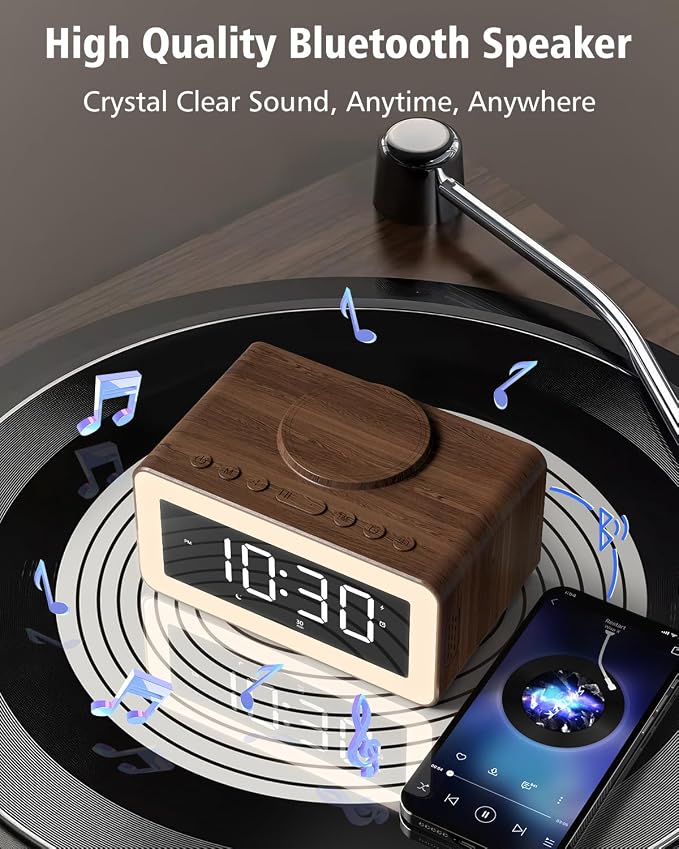 Alarm Clock for Bedroom, Wireless Charging, Bluetooth Speaker Sound Machine