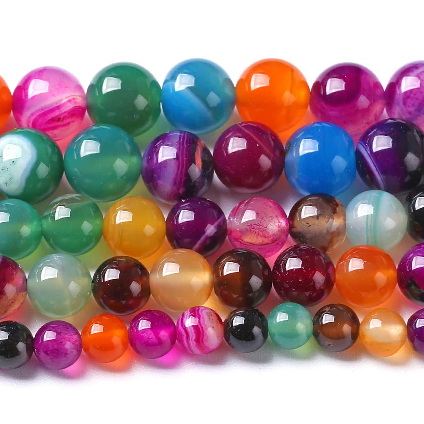 8MM Natural Stone Colorful Stripe Agate Energy Healing Beads Round Loose Beads for Jewelry Making Bracelet 90pcs 2 Strands 32"