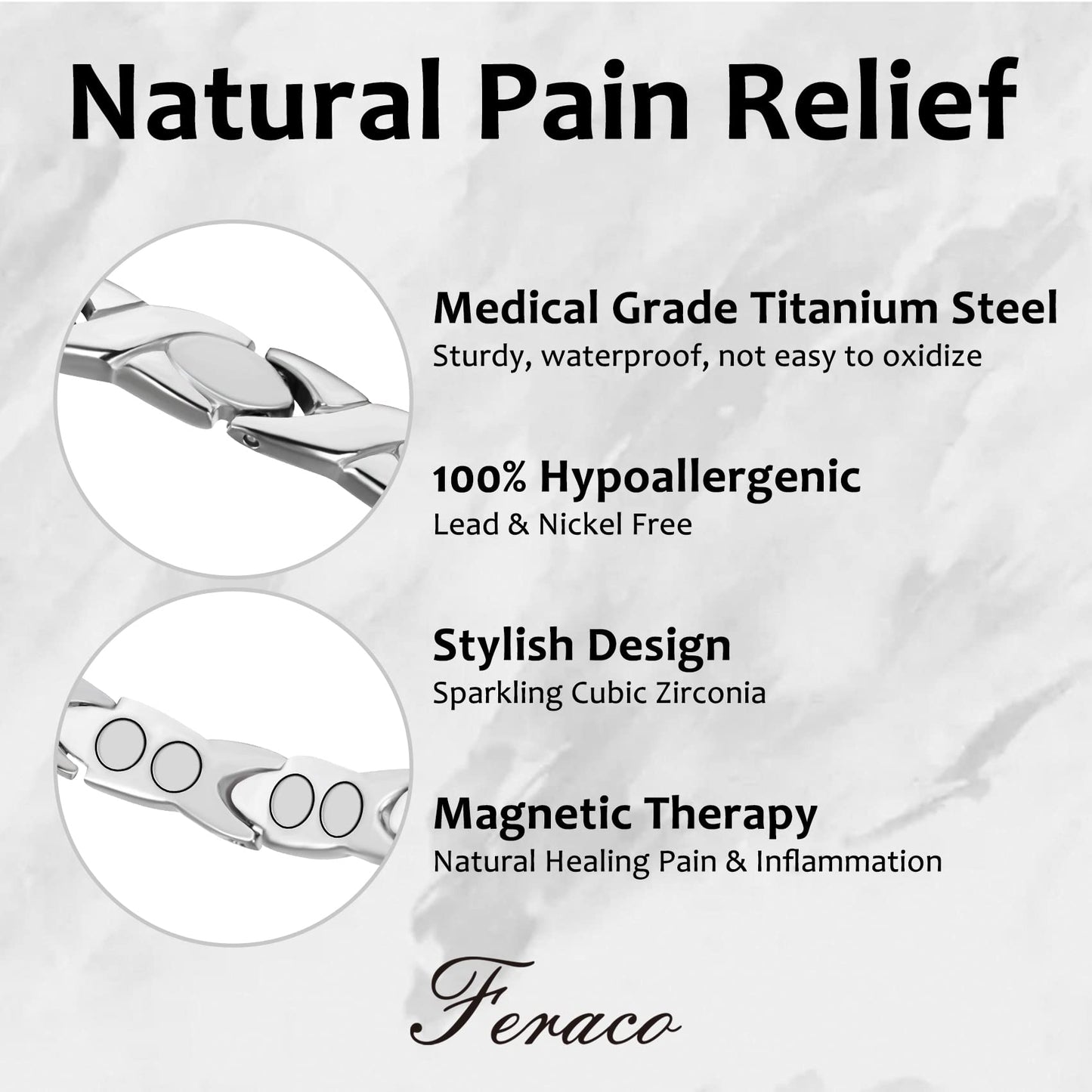 Feraco Magnetic Bracelet for Women Titanium Steel Magnetic Bracelet with Magnets Sparkling Crystal (Pack of 2)