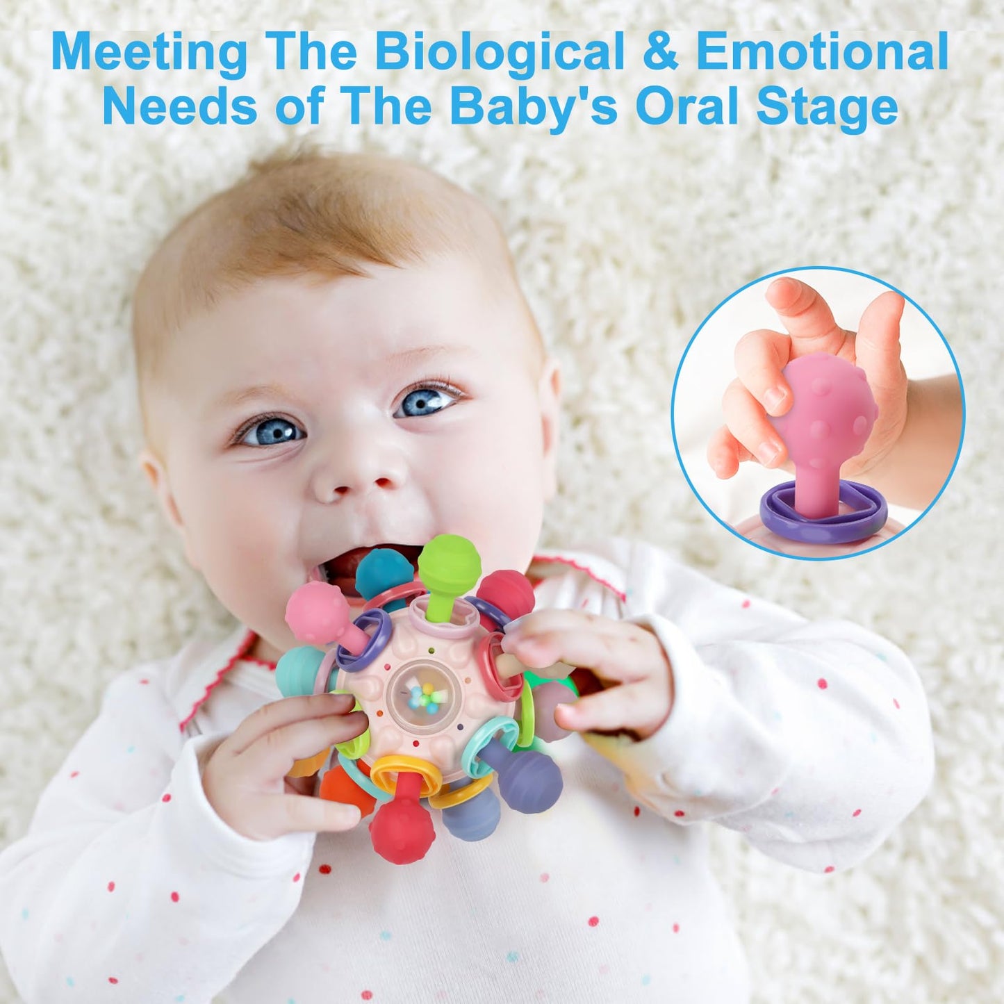 TOHIBEE Baby Montessori Sensory Teething Toy + Baby Teething Ring for 0-6 6-12 Months