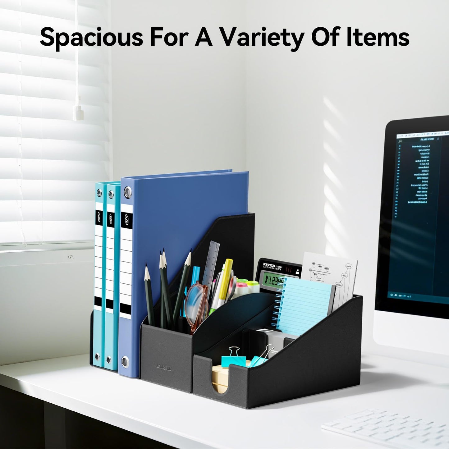 KONDOUND Magnetic Desk Organizer Set - Multifunctional PU Leather Desktop Storage with File Holder, 5-Tier Storage Box, Card and Sticky Note Slots, Office Supplies Accessories for Desk & Workspace