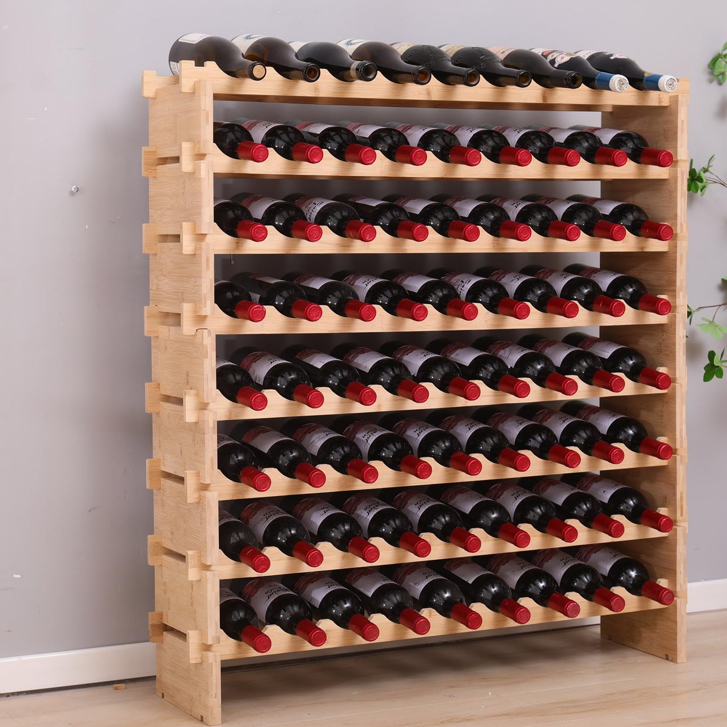 FDHUIJIA 72 Bottle Stackable Storage Modular Wine Rack Cabinet Bamboo freestanding Floor Wine Holder Display Shelves