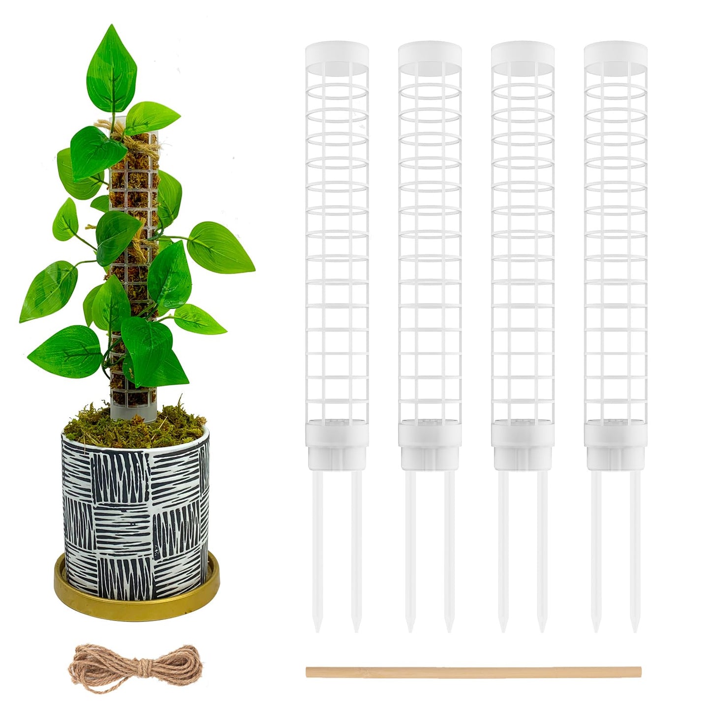 Small Moss Pole for Monstera - Stackable & Refillable Plastic Moss Poles for Climbing Plants with Large Mesh Design (4Pack-White-Small)