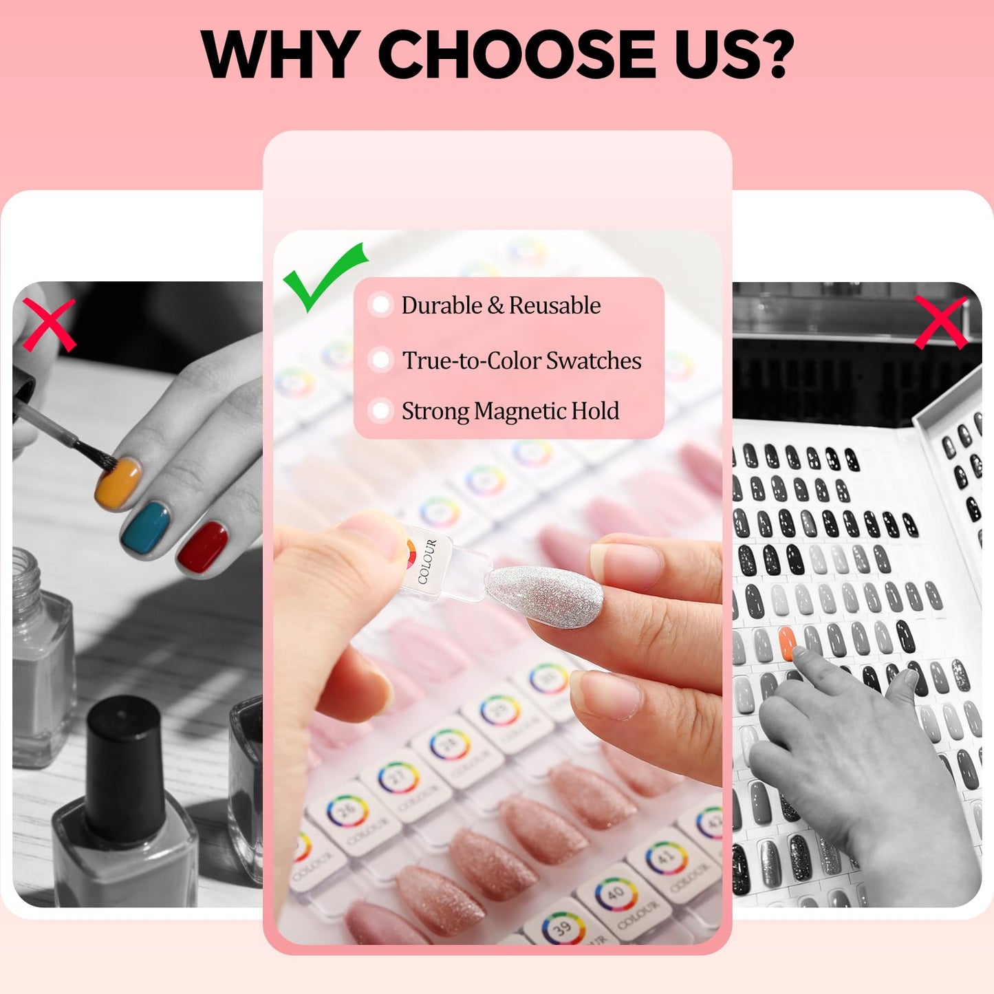 Vnjaoi Magnetic Nail Color Display Book Inside Page with 60 Acrylic Magnetic Nail Display Tips for Nail Art Design Pattern Practice (Cover Not Included)