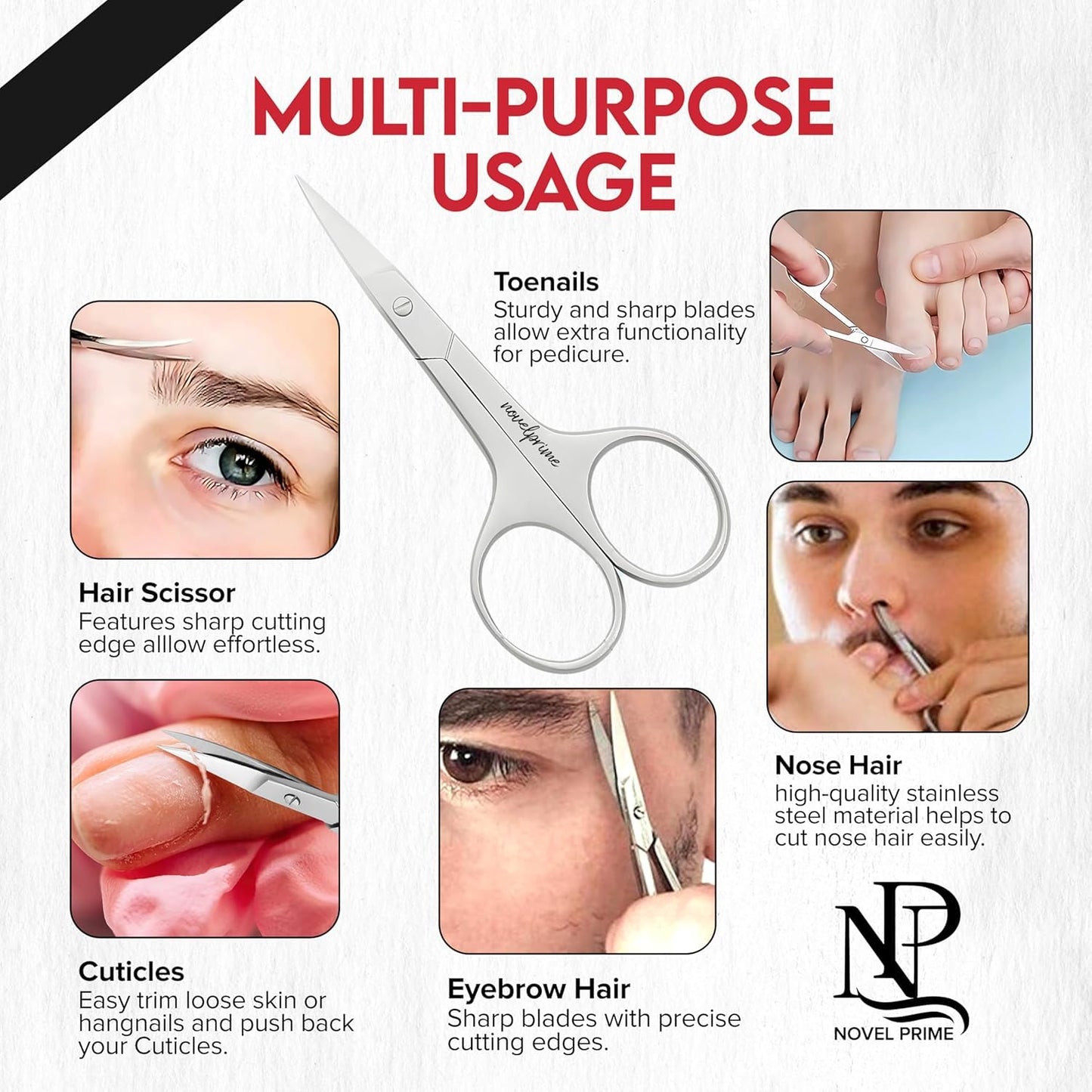 Novel Prime| Stainless Steel Cuticle Scissor with Extra Fine Curved Blade| Nail Scissors for Precise Pointed Tips| Manicure Scissors for Grooming and Eyebrows with Premium Leather Pouch (1 Count)