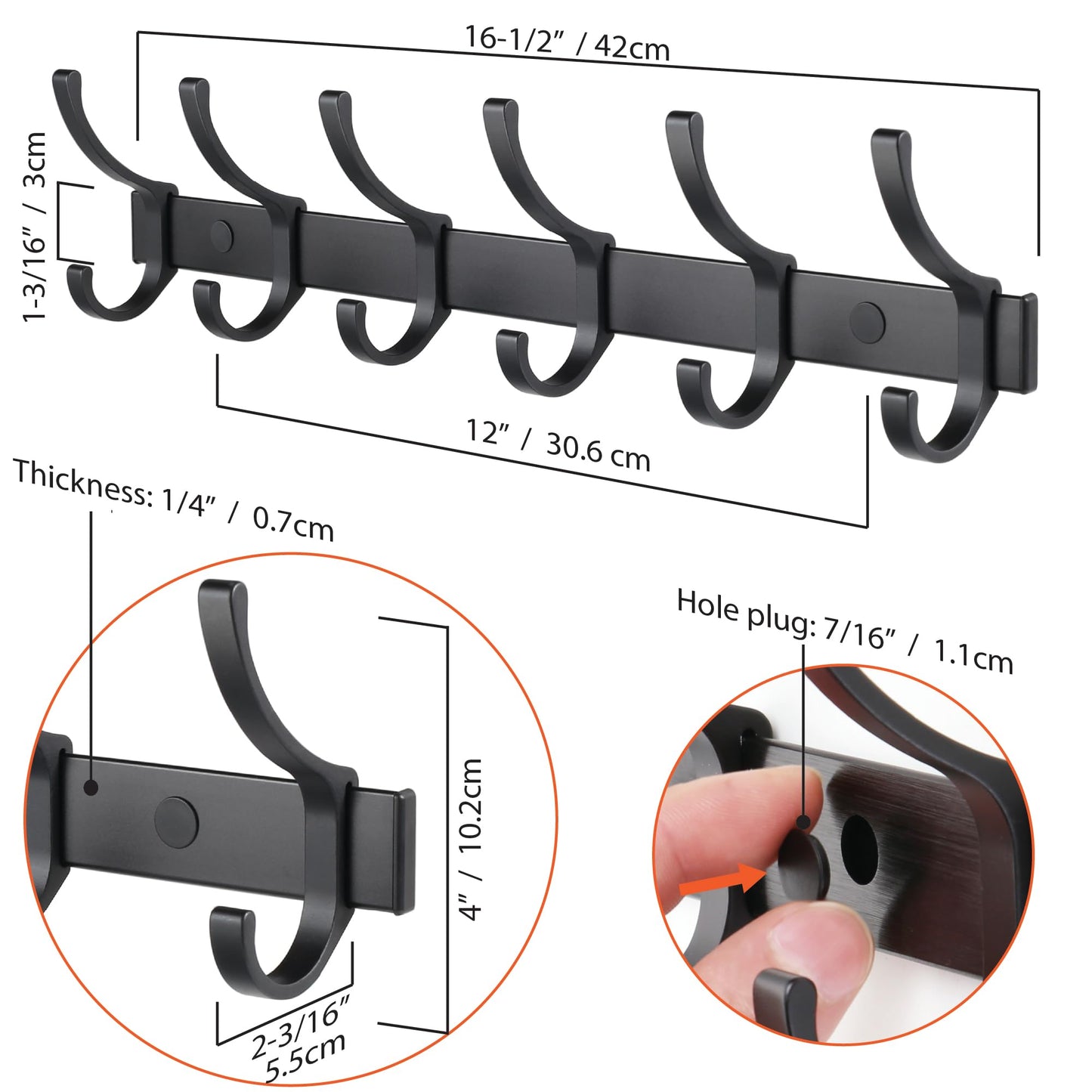HOMENOVA Coat Rack 2 Pack Wall Mounted - 6 Double Hooks, Matte Black, Heavy Duty, Aeropace Grade Aluminum Alloy, Metal Coat Hook Hanger Entryway Bathroom (6 Double Hooks - 2 Pack)