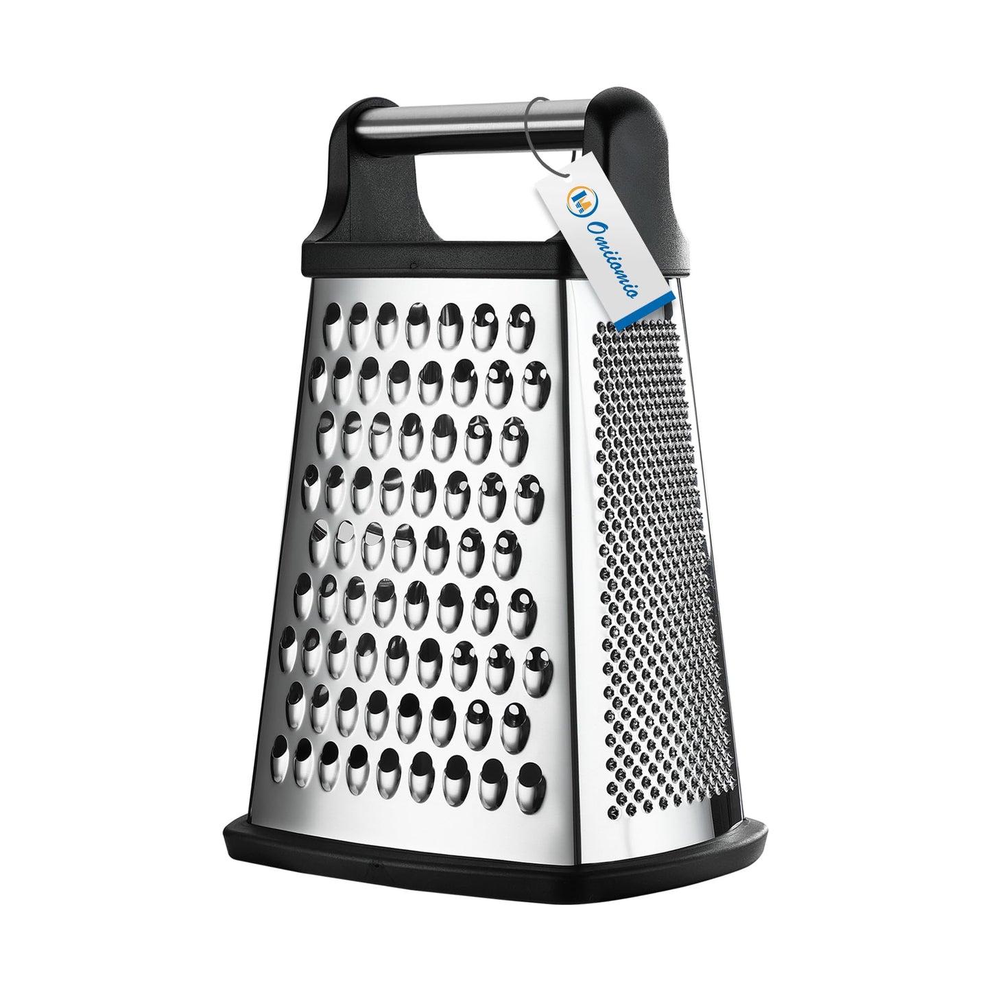 OIM Omiiomio Professional Cheese Grater - Stainless Steel, XL Size, 4 Sides - Perfect Box Grater for Parmesan Cheese, Vegetables, Ginger - Dishwasher Safe - Black