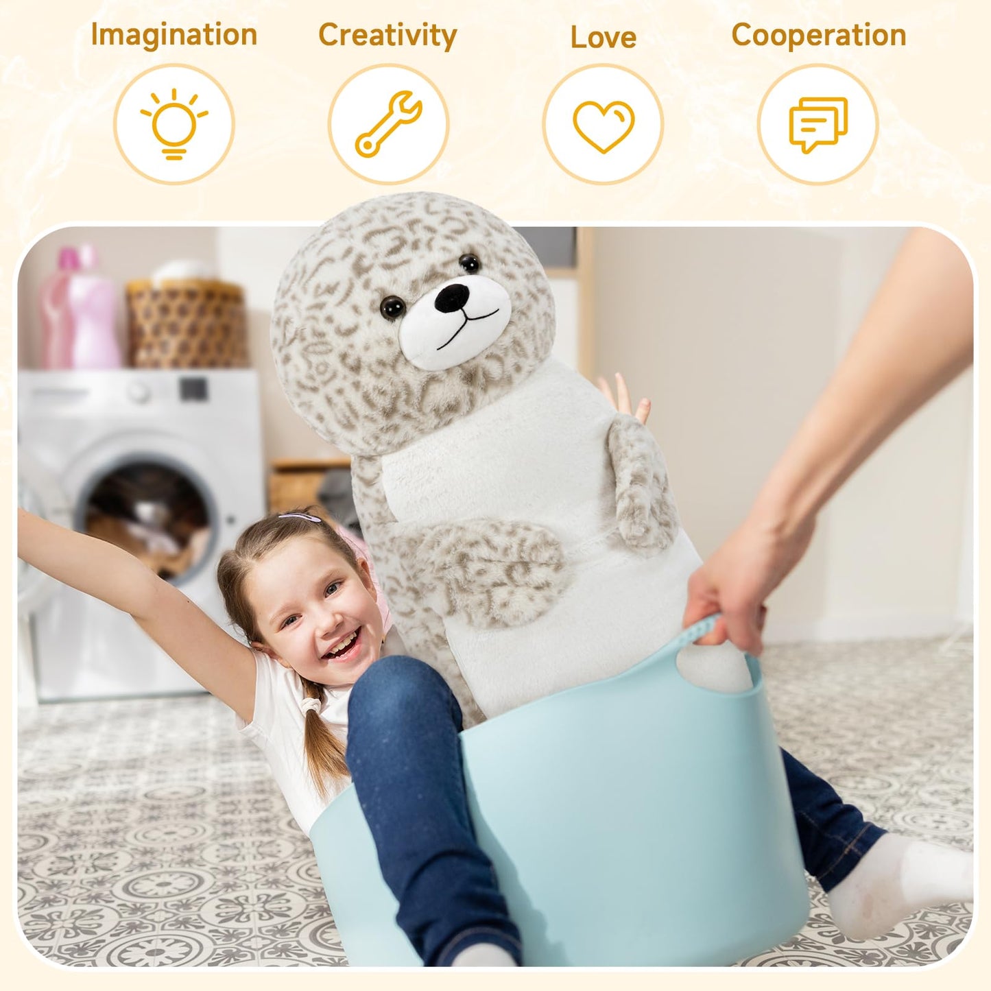 Tezituor 39 inch Giant Seal Stuffed Animal, Long Seal Plush Body Pillow, Hugging Soft Stuffed Ocean Seal Plush for Sleeping Kids Girlfriend