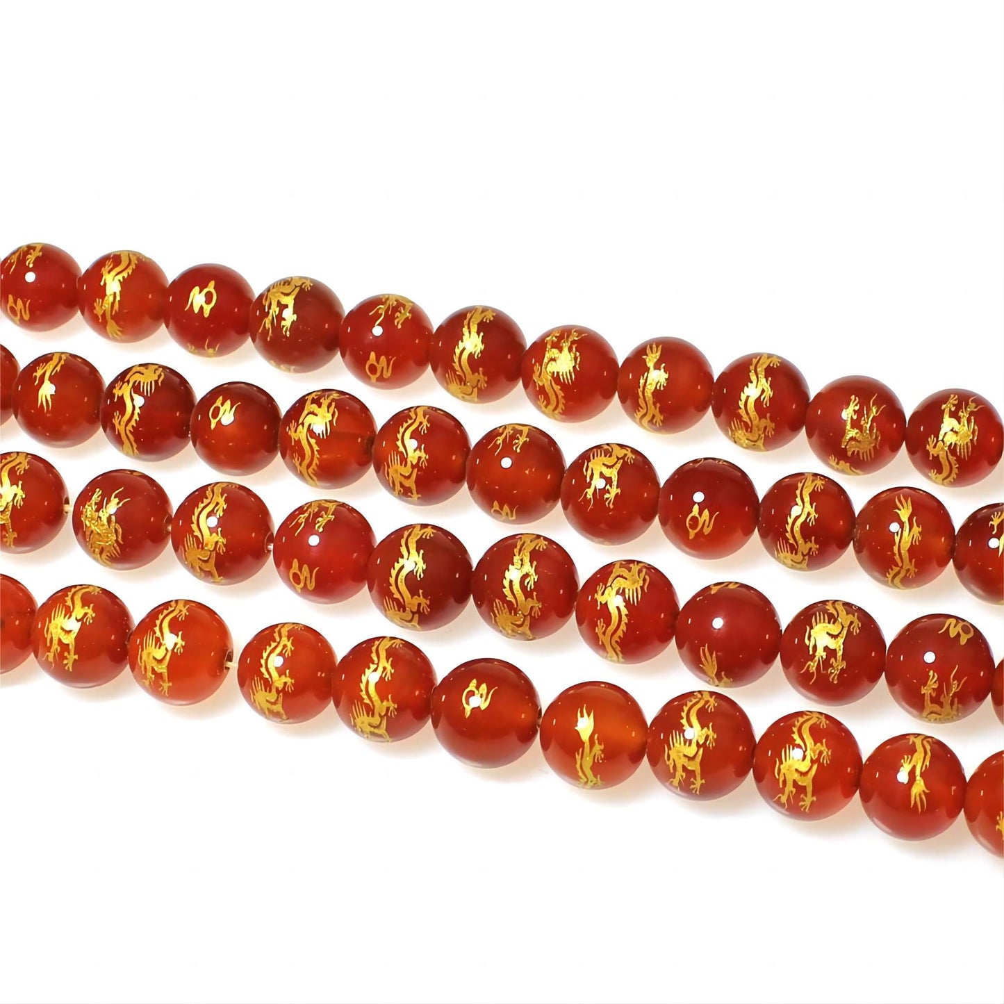 MJDCB Natural Stone Beads 8mm 43pcs Round Red Agate Carved Dragon Loose Gemstone Bead Charms for Jewelry Making Bracelet Necklace Earring Pendant