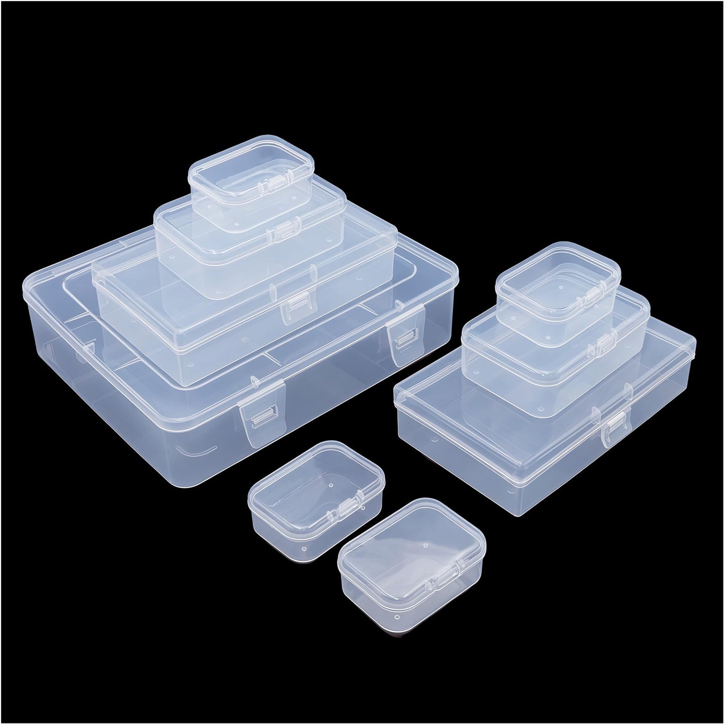 CHSZCHOMER 9 Pack Clear Plastic Storage Boxes with Snap-Lock Lids, Assorted Sizes Mini Organizer Containers with Bonus Marking Labels for DIY Crafts, Beads,Charms,Stickers, SMT Components,Hardware