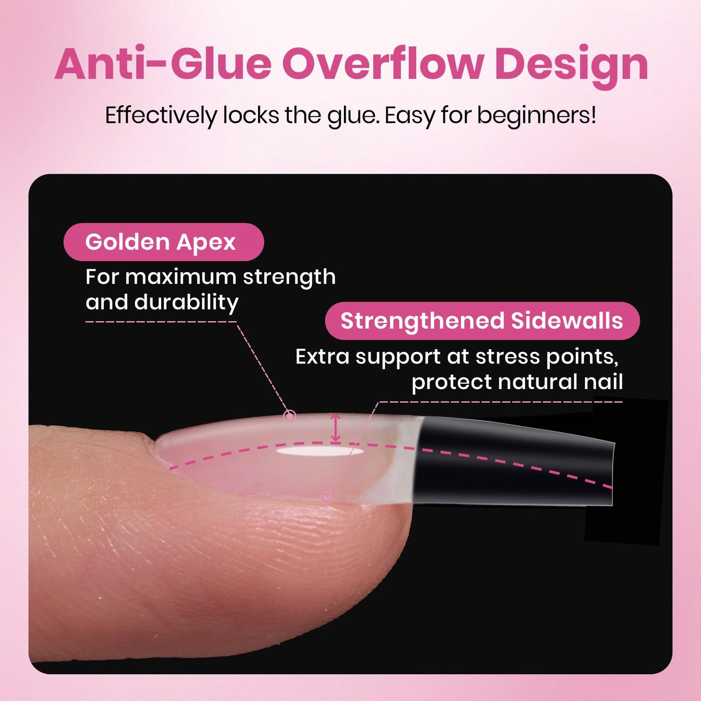 Beetles Gel Nail Tips Flat-X - Coffin Medium, 320pcs 16 Sizes, Pre-Etched Half Matte Full Cover Soft Acrylic Press on False Nail Extension Tips Easy DIY Salon Art for Flat & Natural Nail Beds