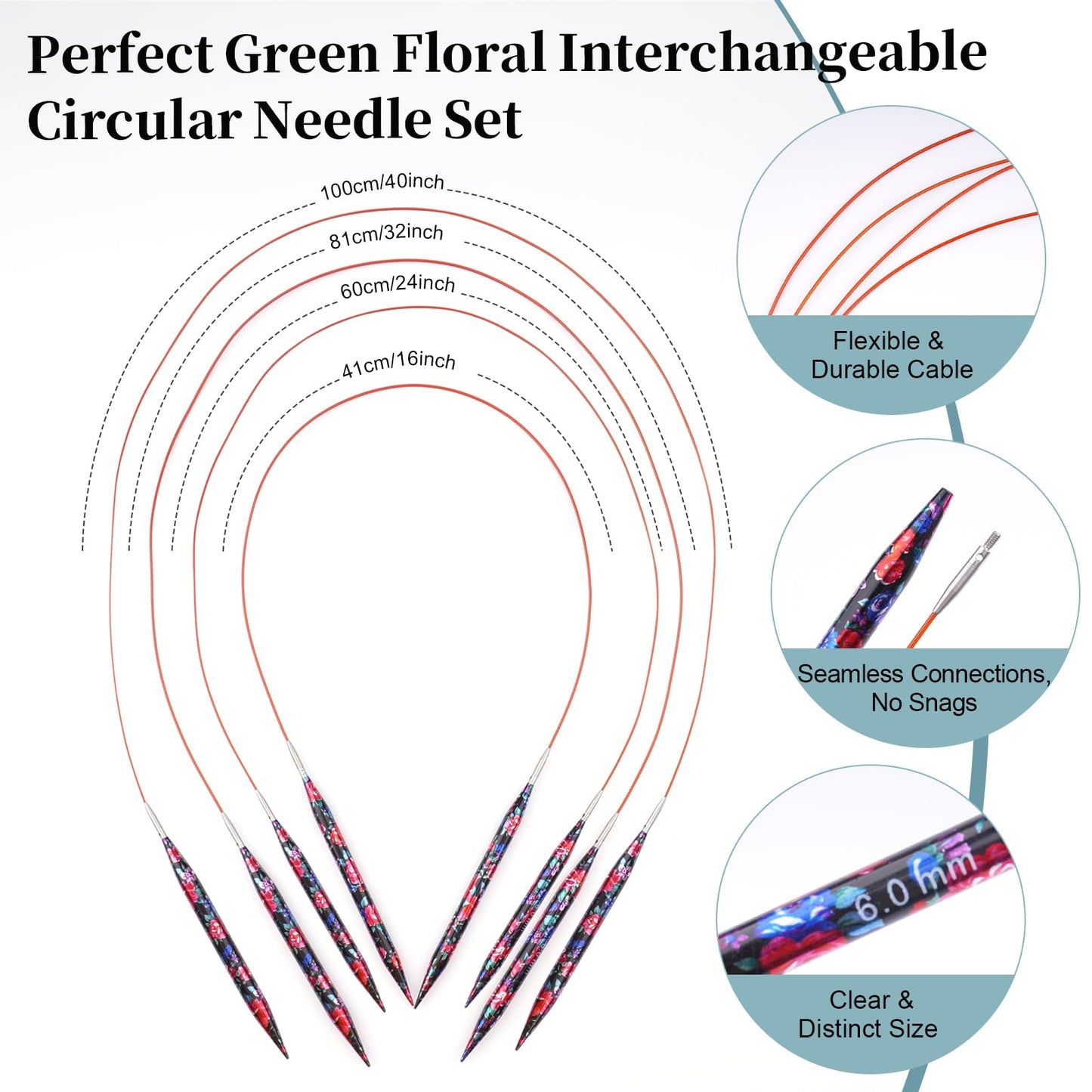 Mdoker Interchangebale Circular Knitting Needles Set 13 Pair Round Metal Knitting Needle Aluminum Circular Needle and Cables,Accessories,Case - Sizes US 2.5-15