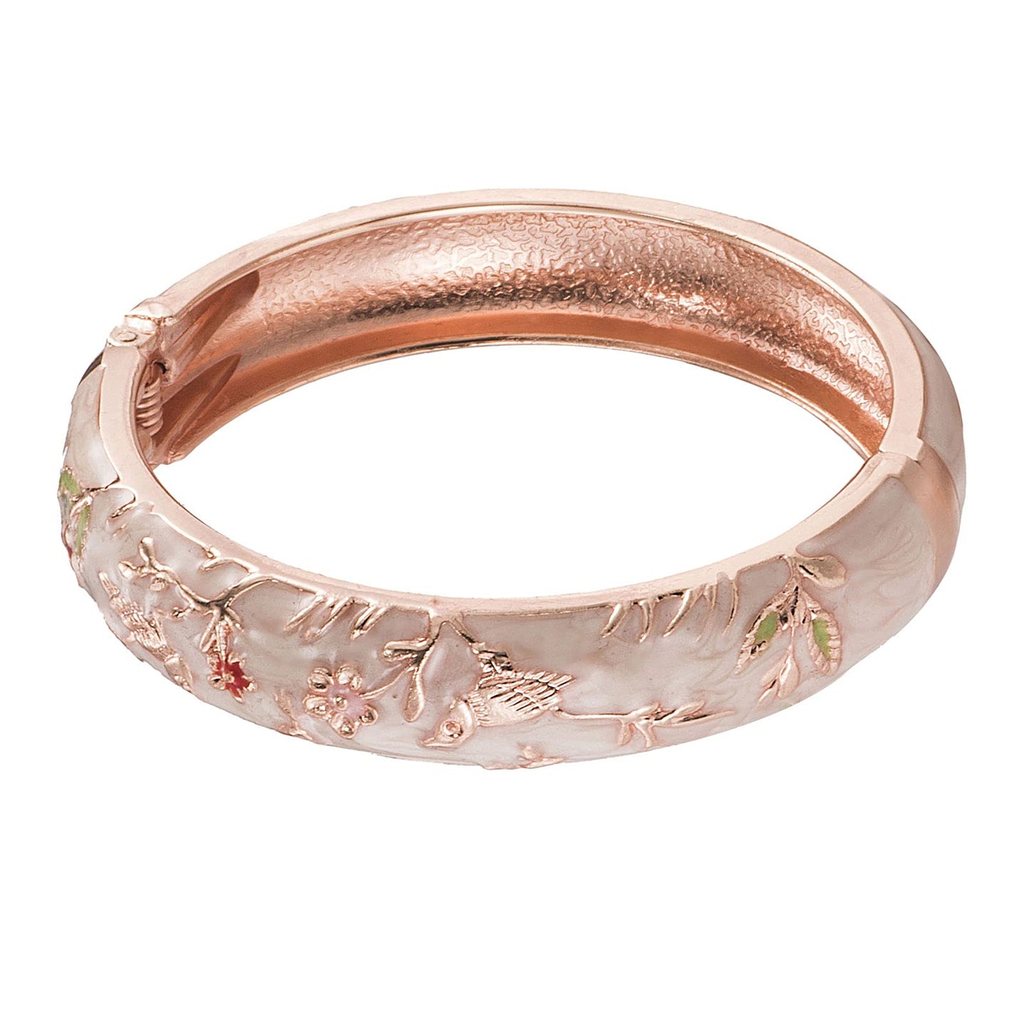 UJOY Colors Handcraft Jewelry Cloisonne Bracelet Enamel Hollowed Bird Spring Hinged Womens Bangles Gifts Box 88A31-55C49 Beige White