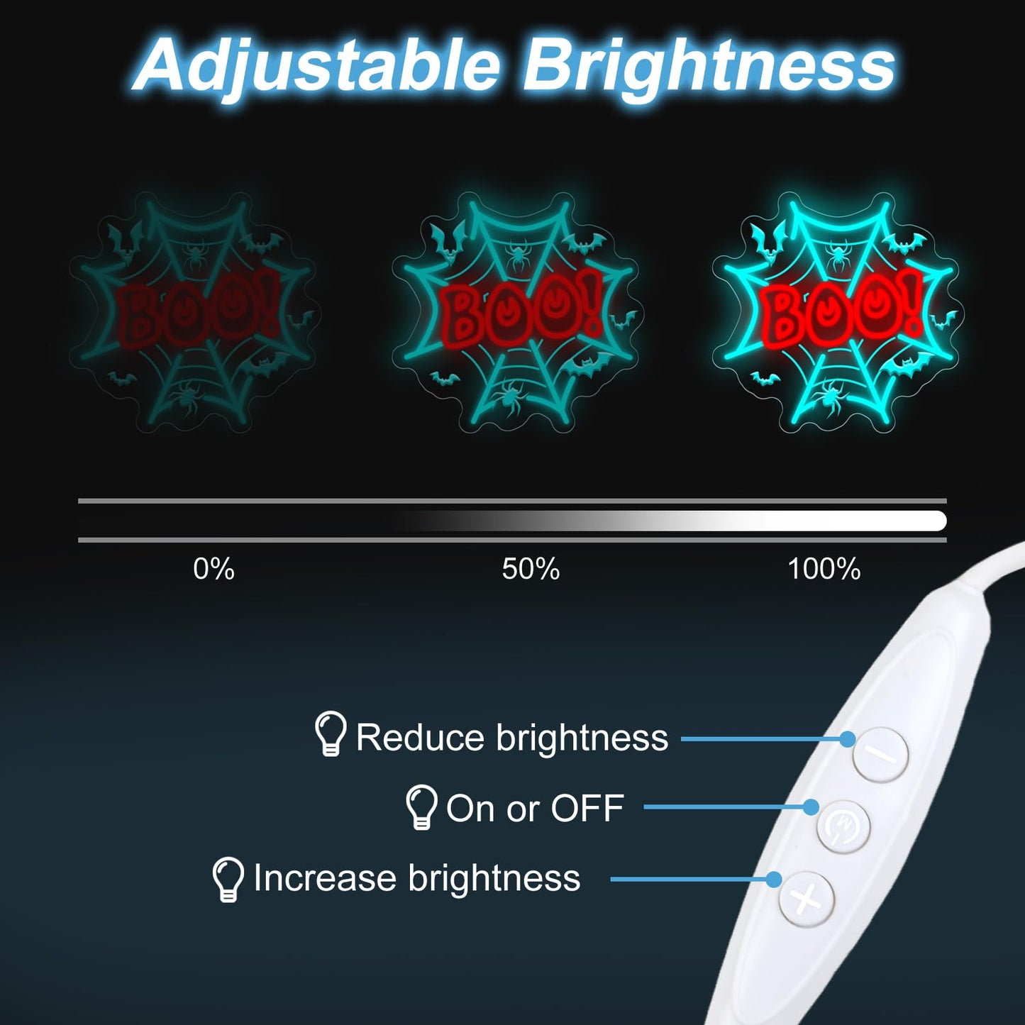 Boo Neon Sign Halloween Decors Spider Web LED Light Bats Decors Boo Dripping Sign Spooky Haunted House Party Wall Art, Ice Blue+Red, 13.8"x13.2"