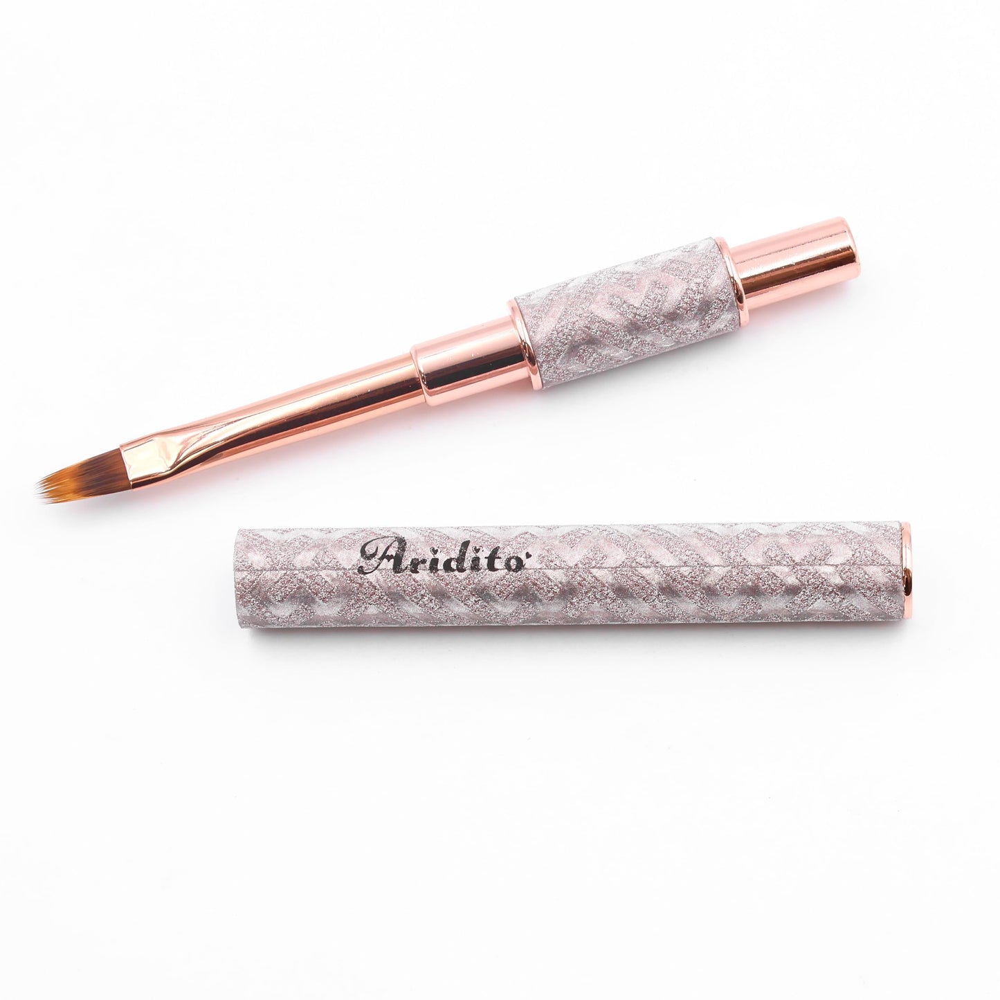 Aridito 5pcs new shiny leather case with metal handle and cap gel nail art brushes professional tools for High-end nail salon use