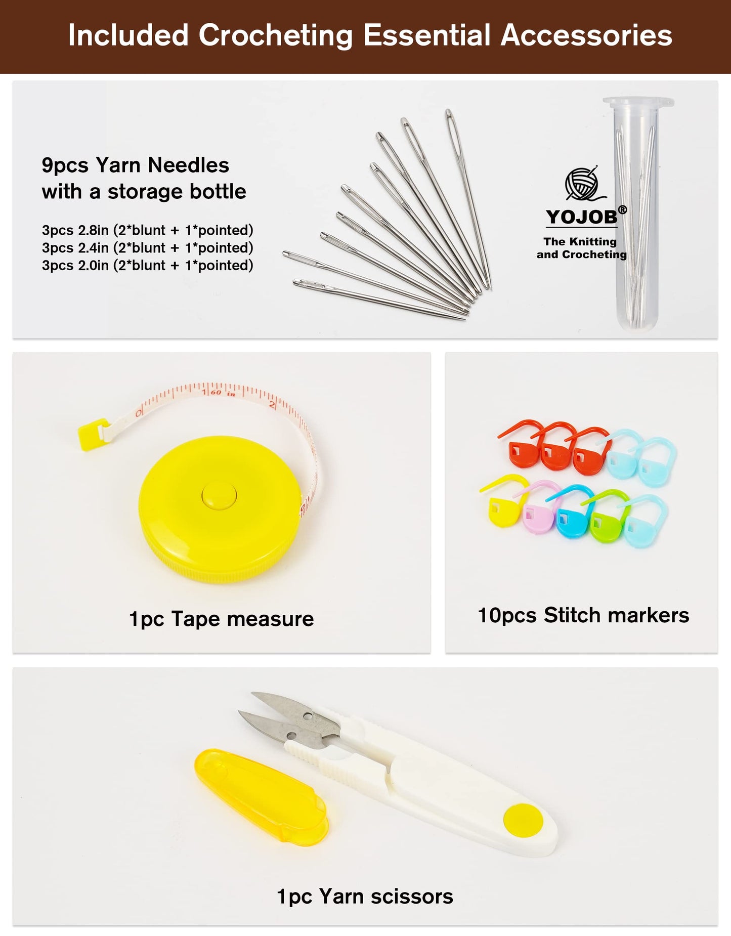YOJOB Traditional 14 Sizes Crochet Hooks Kit, Super Smooth Crochet Needle for Beginners or Advanced (Coffee)