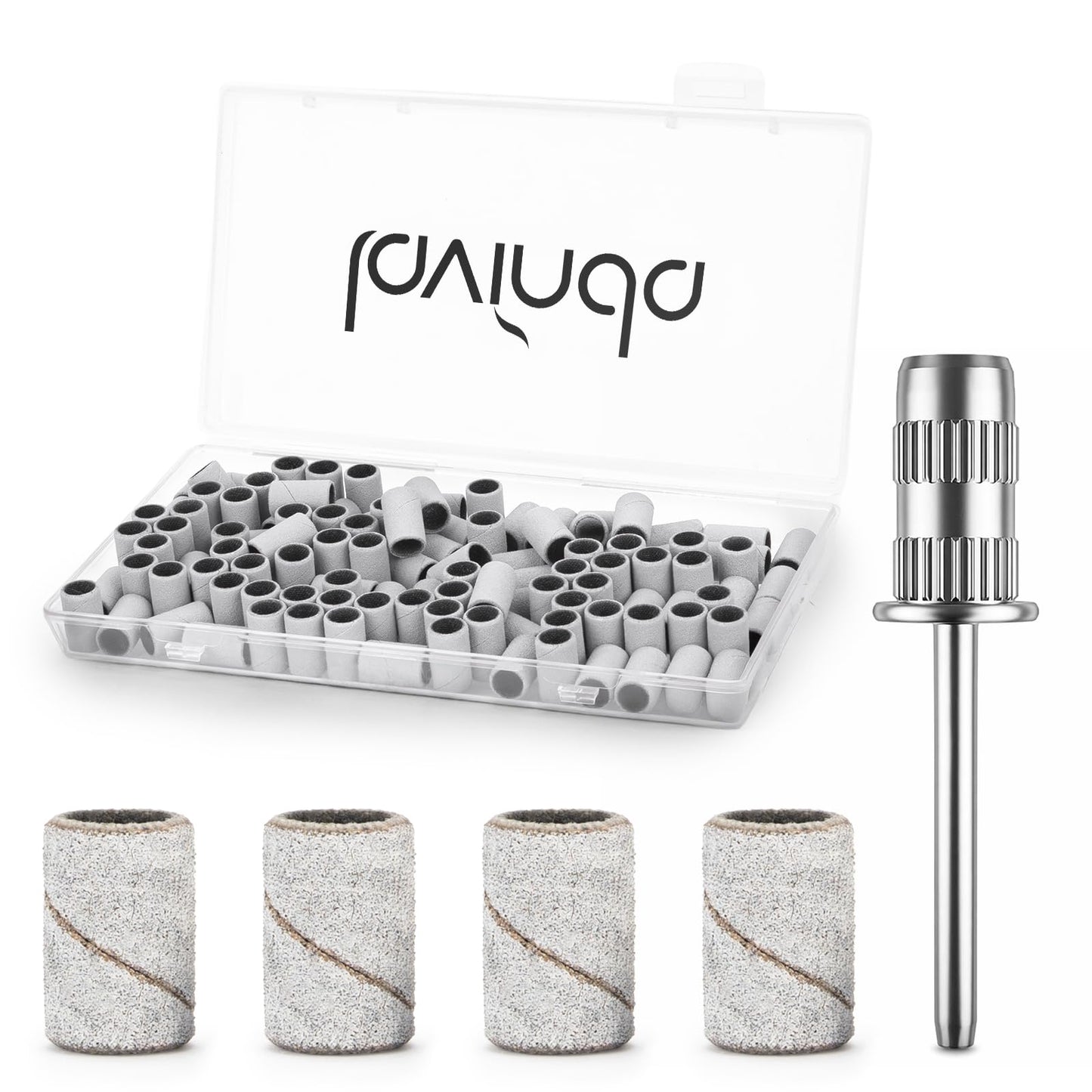 Lavinda 100 Psc Nail Drill Bits Sanding Bands for Nail Drill, 120 Grit Nail Bits for Nail Drill for Acrylic Shaping, Gel Polish Smoothing & Surface Refining Medium-White