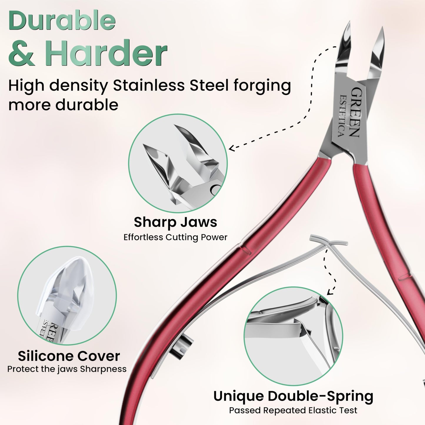 Professional Cuticle Trimmer Nail Cuticle Cutter Stainless Steel Cuticle Nippers with Sharp Blades of Cuticle Remover Clippers Manicure Tools Double Spring for Nail Care Pedicure Nail Tools (Red)