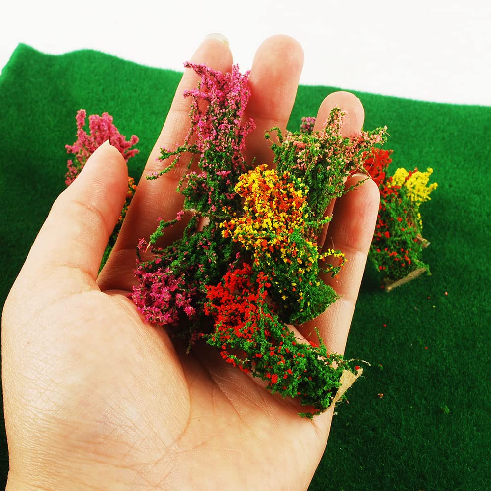 NWFashion 20PCS Miniature Colorful Flower Cluster Miniature Shrubs Bushes Static Grass Random Style Model Tree Scenery Accessories (20)