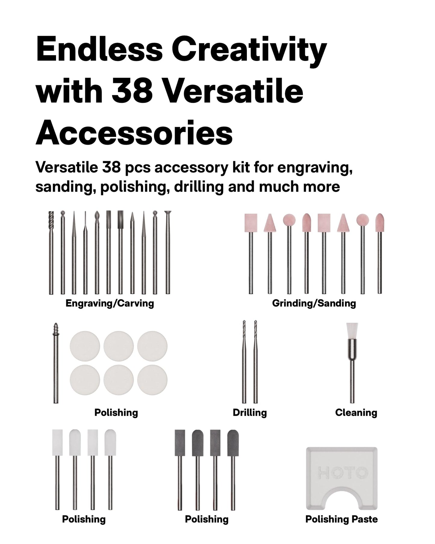 HOTO SNAPBLOQ™ R-A04 Mini Cordless Rotary Tool Kit, Coreless Motor, 22000 RPM Variable Speed, Powerful Engraving Pen, 38 Accessories for 3D Printer Sanding, Polishing, Drilling, Carving DIY Crafts