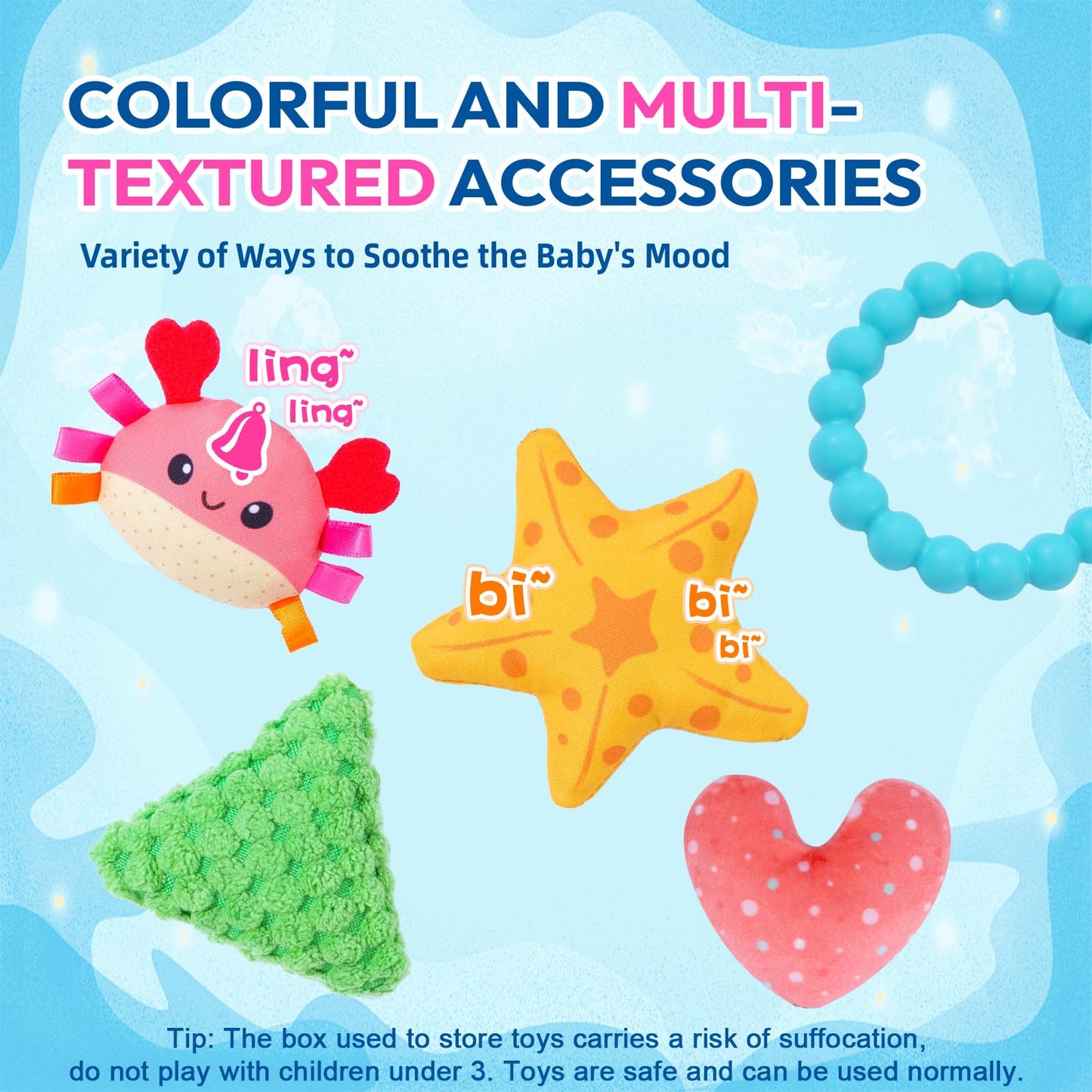 Jollybaby Activity Pull String Hanging Toy for Baby Stroller Car Seat Crib Play Gym, Plush Stuffed Ocean Whale Toy for Carseat with Teether Rattles, Montessori Sensory Toy for Baby Gift