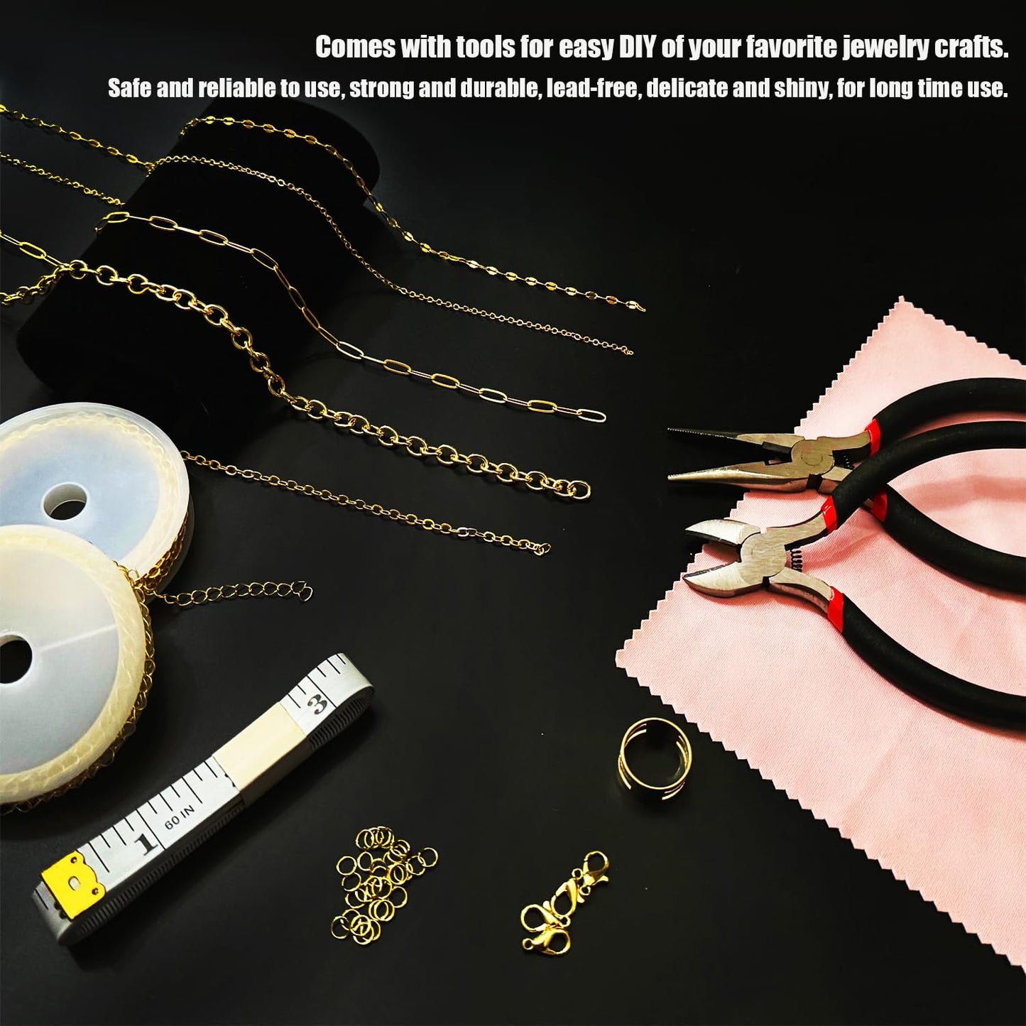 Fesorsi Gold Chain for Jewelry Making, 78.5ft 10 Style Steel Jewelry Chain, Electroplating Process, for DIY Necklace Chains, Tassel Pendants, with Jump Ring, Lobster Clasp, Pliers
