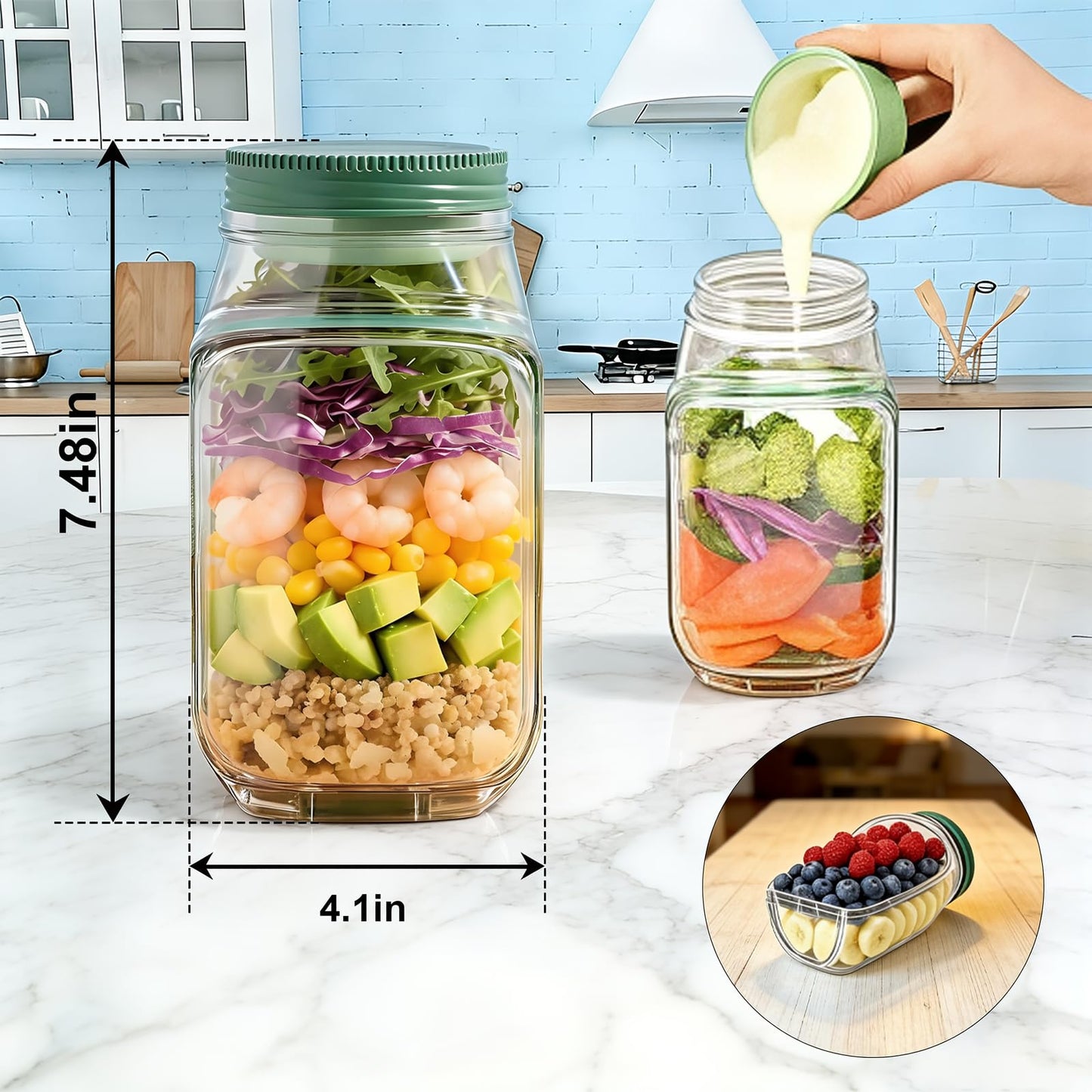 16-in-1 Vegetable Chopper with Container & Side-Opening Salad Jar – Perfect for Vegetable Salads at Lunch and Dinner.Chopper Set Functions as an Onion Chopper, Potato & Carrot Grater, and More.