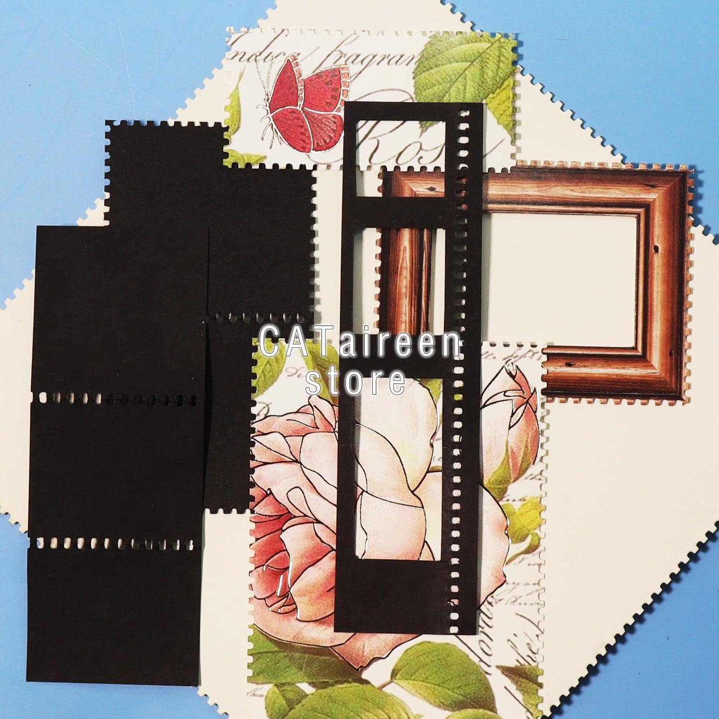 Postage Stamp Border Puncher with Scrapbooking Paper Folder Tool Card Making Supplies Kits Film Strips Cutter Hole Punch Crafting Journaling Scrapbook Materials Junk Journal DIY Kit