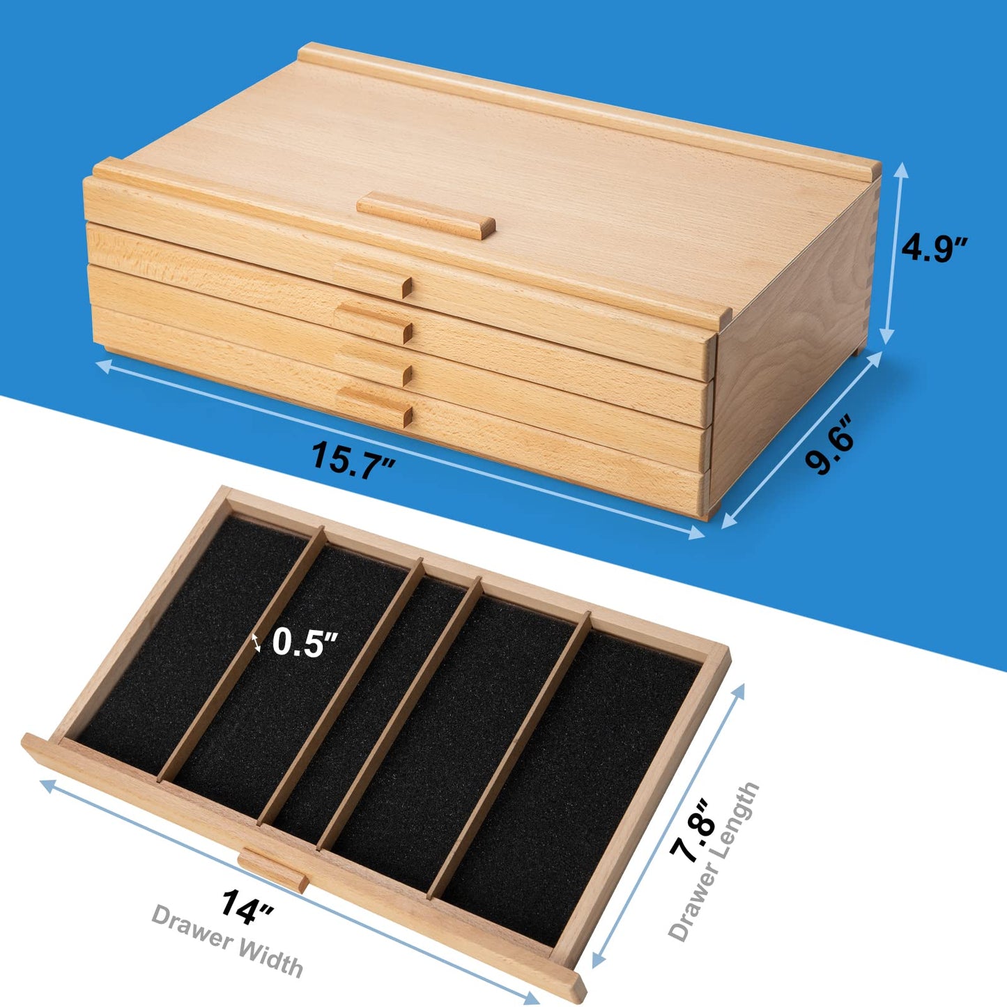 Falling in Art Wooden Pastel Storage Box, Artist Supply Storage Box With 4 Removable Drawer, Portable Organizer Box for Pencils, Markers, Brushes and Painting Tools