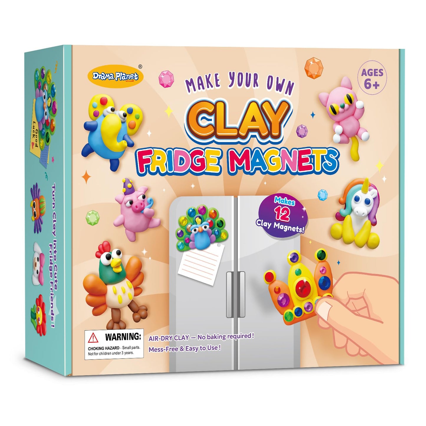 Drama Planet Make Your Own Clay Fridge Magnets Kit, Air-Dry Clay Crafts for Kids, Includes Instruction Book with 30 Designs, Makes 12 Fridge Magnets
