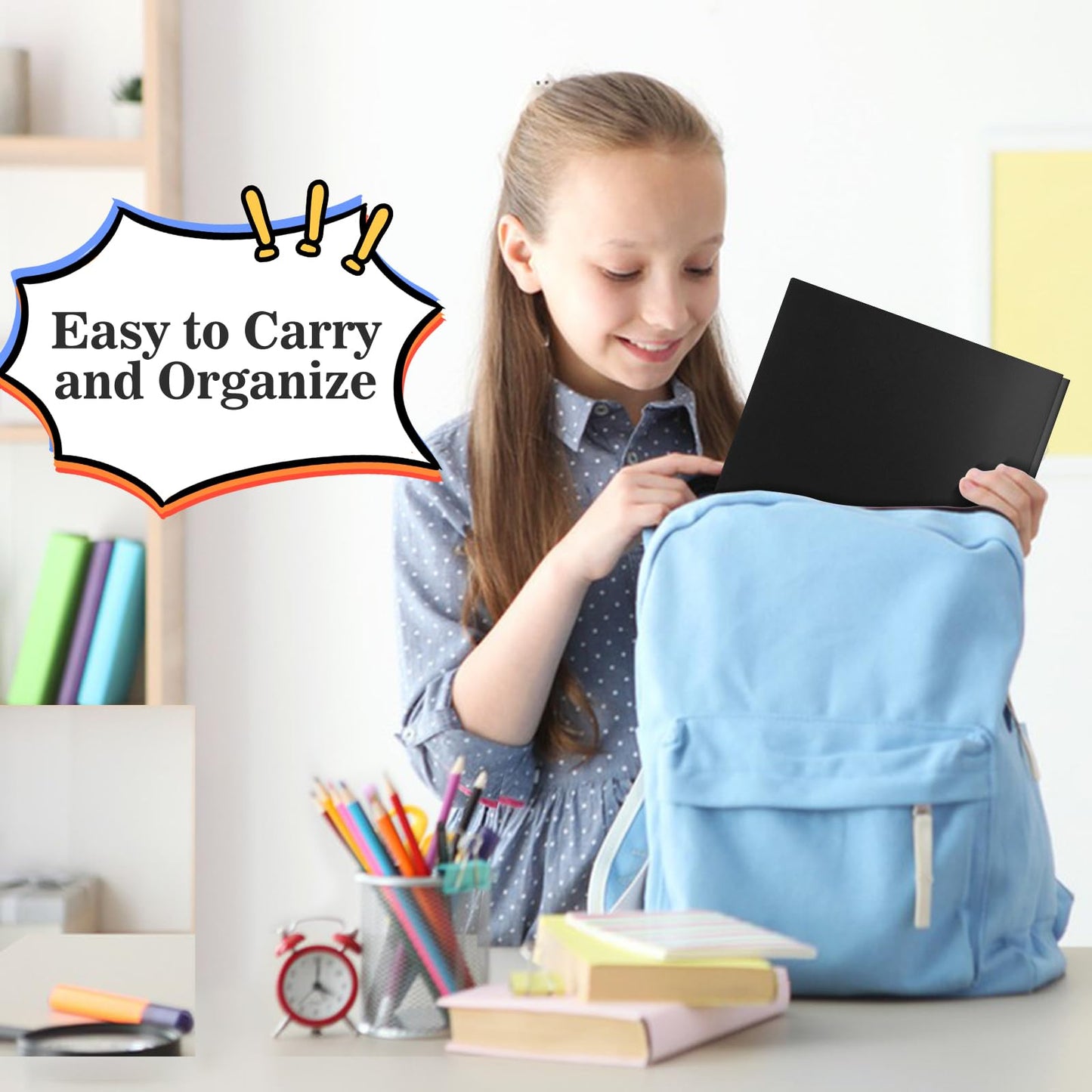 EEHZTSI 12-Pack Plastic Folders with Pockets and Prongs, 2-Pocket Poly Folders with 3 Fasteners Hold 8-1/2" x 11" Paper for School/Office/Home, Black