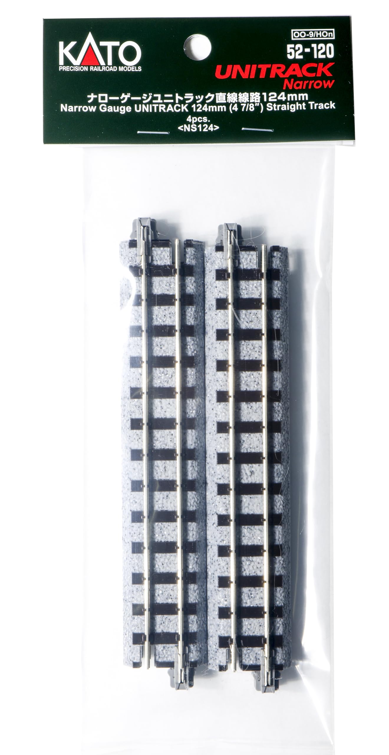 KATO Narrow Gauge Unitrack Straight Track 4.9 inches (124 mm), Pack of 4, 52-120 Model Railway Supplies