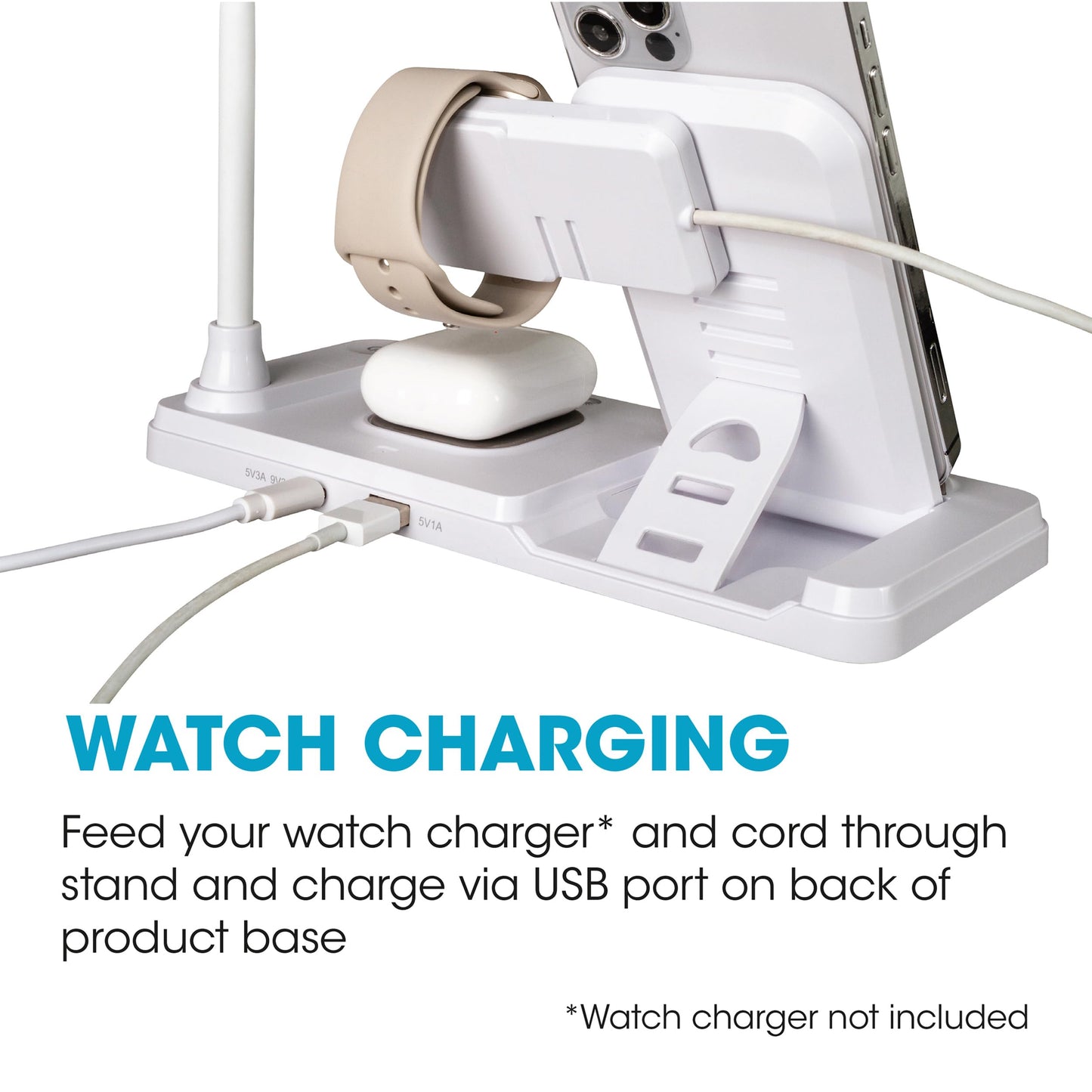 Ottlite LED Desk Lamp with Multi-Device Charging Station, White