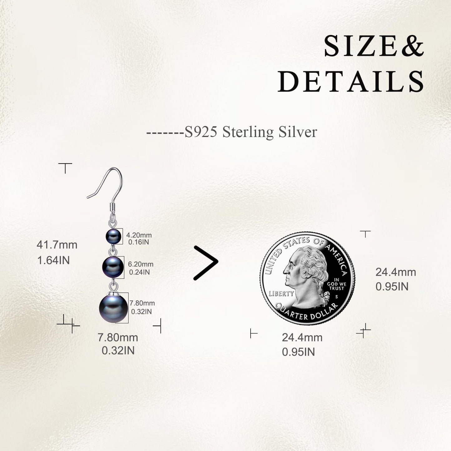 925 Sterling Silver Black Pearl Dangle Earrings Three Pearls Drop Jewelry Birthday Gifts for Women (Black Pearl-Silver)