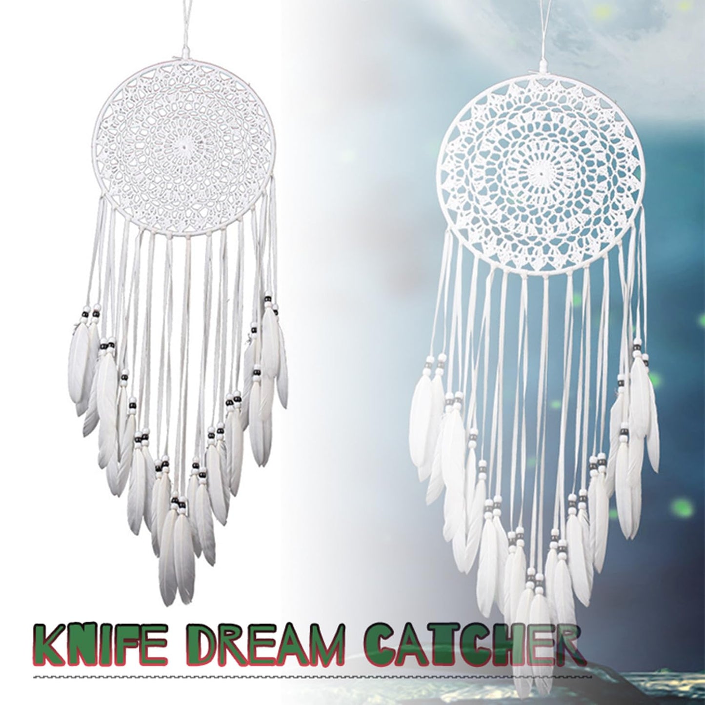 Large White Dream Catcher, Handmade Crochet Macrame Feather Dreamcatcher | Bohemian Wall Hanging Home Decor for Bedroom, Nursery, Living Room & Wedding.