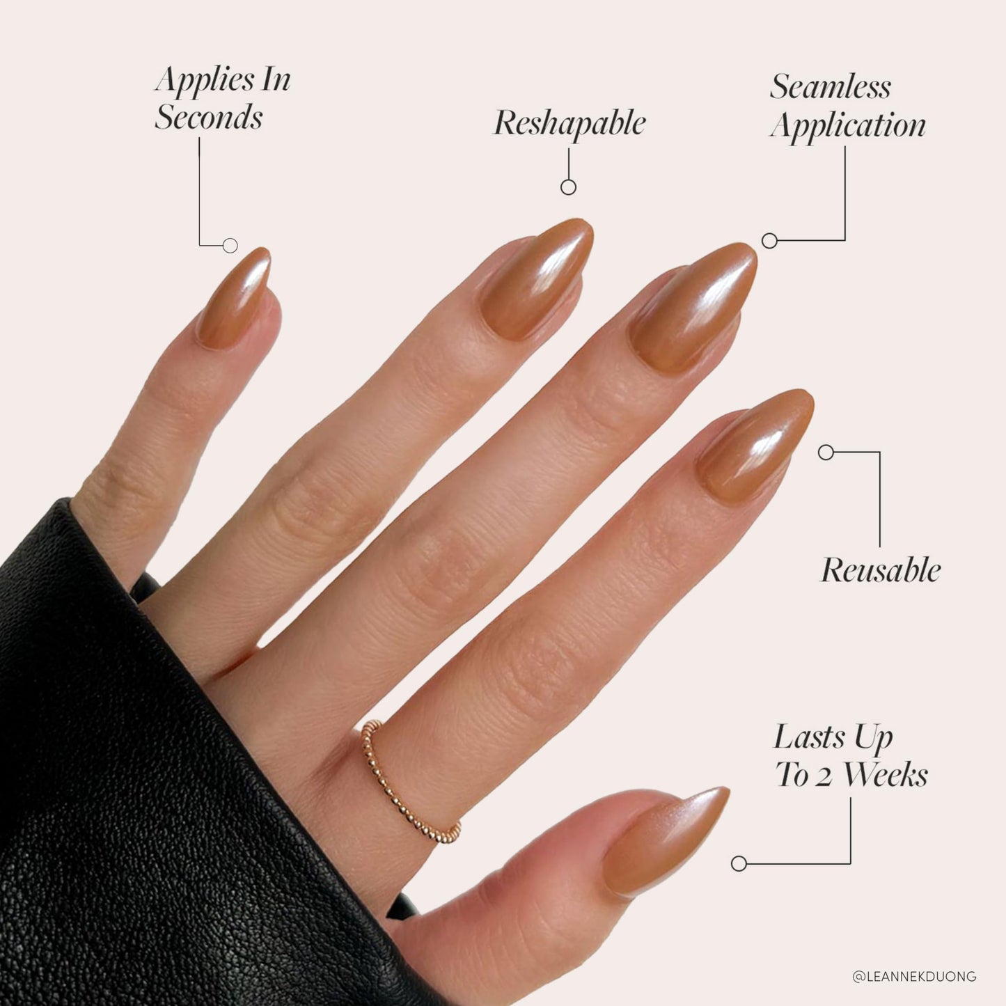 Glamnetic Press On Nails - Maple Glaze | Short Almond Nude Brown Neutral Fake Nails with Glaze Finish | 15 Sizes - 30 Nail Kit with Glue