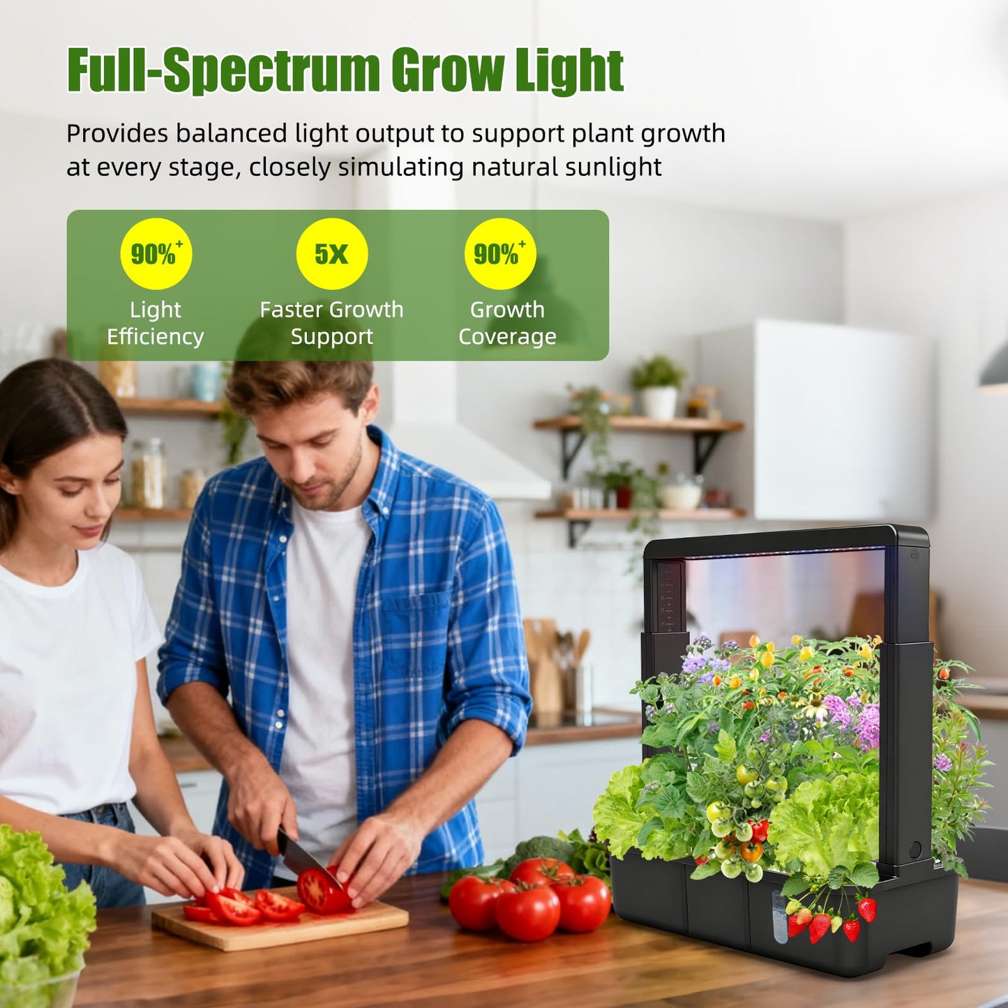 15-Pod Indoor Hydroponic Growing System with LED Grow Light, Smart Garden Kit, Adjustable Height, Auto Timer and Quiet Water Pump for Herbs