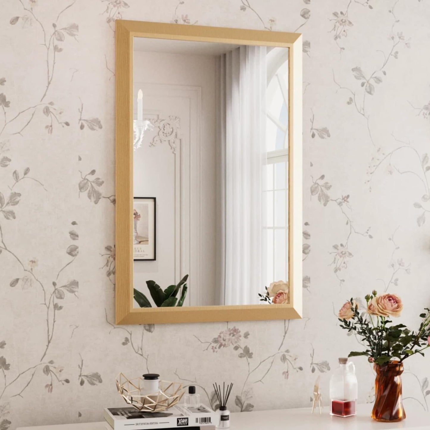 Amorho 24x36 Inch Bathroom Mirror, Gold Thick Metal Framed Wall Mirrors for Over Sink, Wall-Mounted Mirrors Perfect for Bedroom, Living Room, Entryway, Rectangle (Horizontal/Vertical).