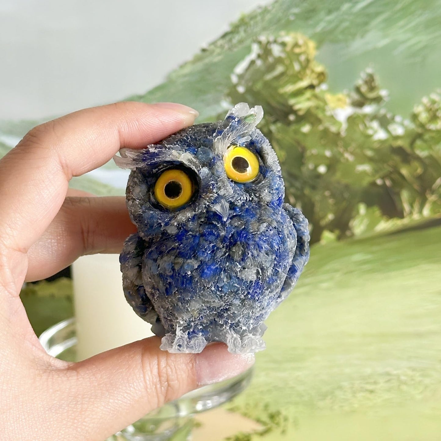 XYLIBLLA Hand-Carved Natural Crystal Owl Statue Owl Decor ，Blue Owl Figurine, Animal Figurines Desk Decor and Owl Gifts for Women（Blue Lapis Lazuli）