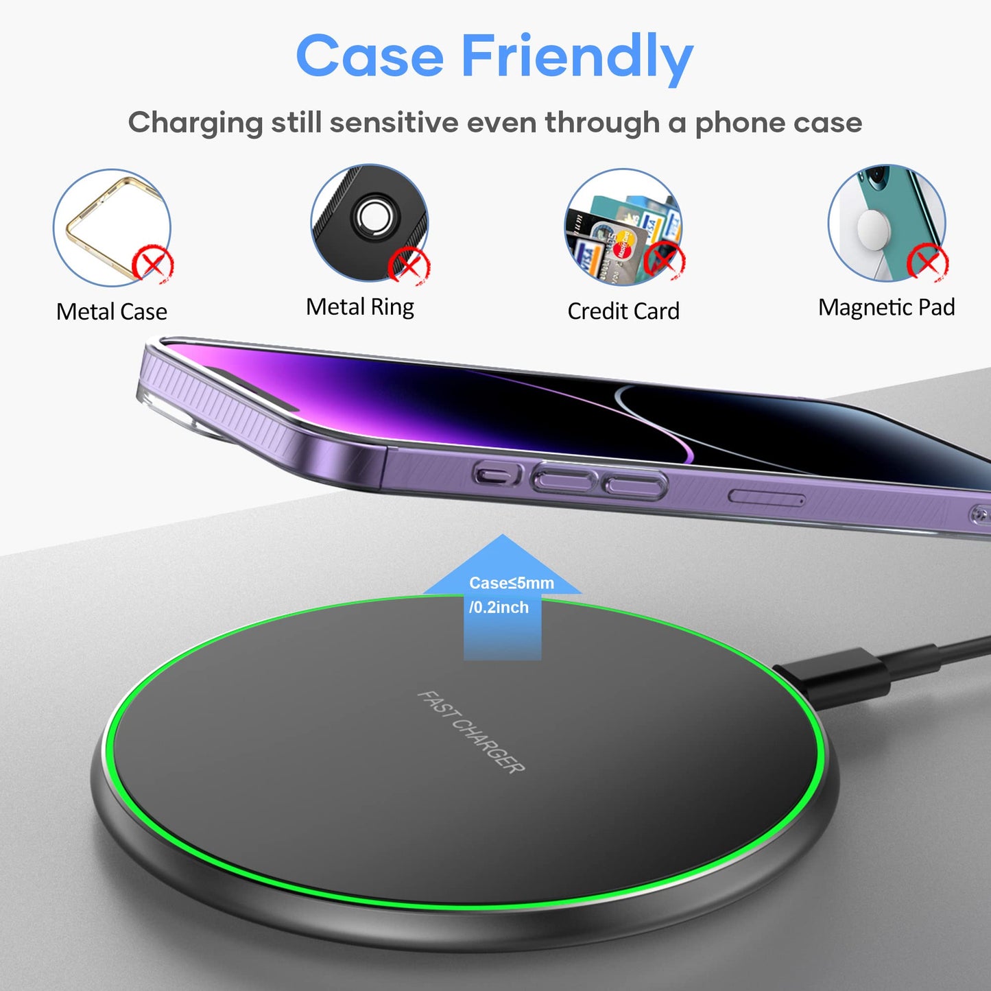 Wireless Charger, Wireless Charging Pad Compatible with iPhone 16 15 14 13 12 11 Pro Max, 15W Max Fast Wireless Charging Pad Mat for Samsung Galaxy S23/S22/S21/S20/S10, AirPods Pro/3/2, 2 Pack