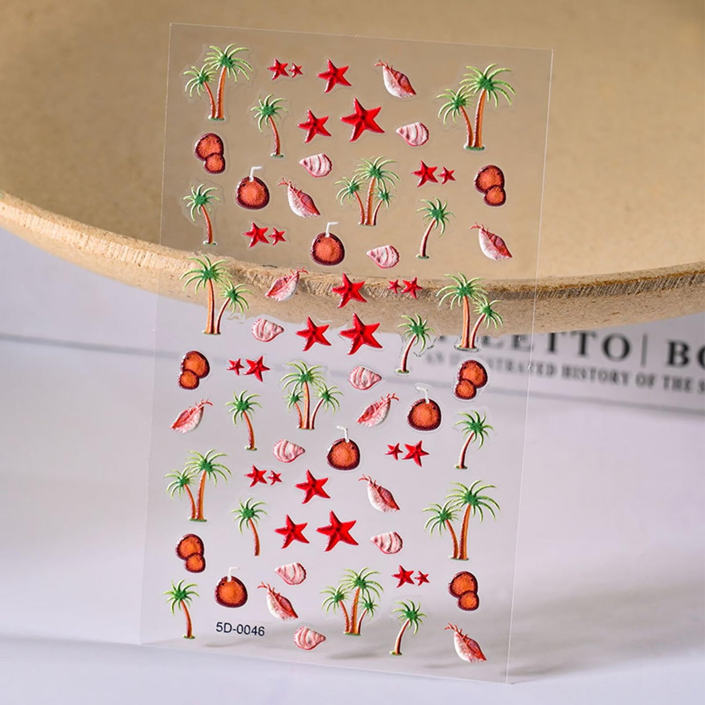 4 Sheets Ocean Nail Art Stickers Summer Nail Decals 5D Embossed Beach Self-Adhesive DIY Nail Sticker Cute Palm Tree Sea Shell Starfish Nail Supplies for Women Acrylic Nails DIY Decoration