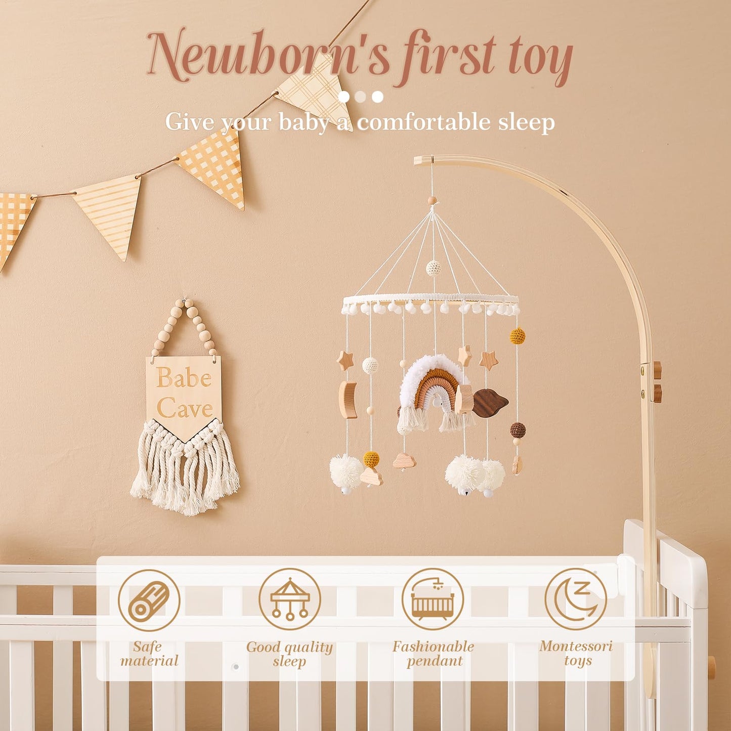 let's make Baby Crib Mobile for Boys Girls Rainbow Nursery Mobile Gender Neutral Hand-Crocheted Mobile Ceiling Mobile - Rainbow, Clouds, Moon